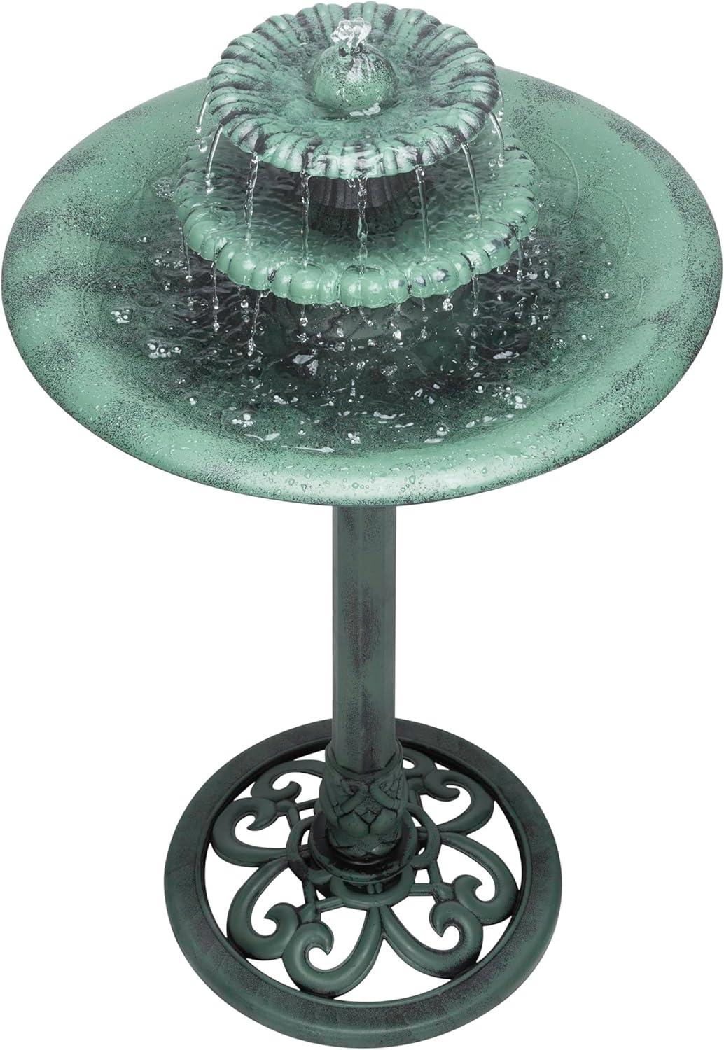 Alpine Corporation 3-Tier Outdoor Vintage Pedestal Fountain Bird Bath, Green