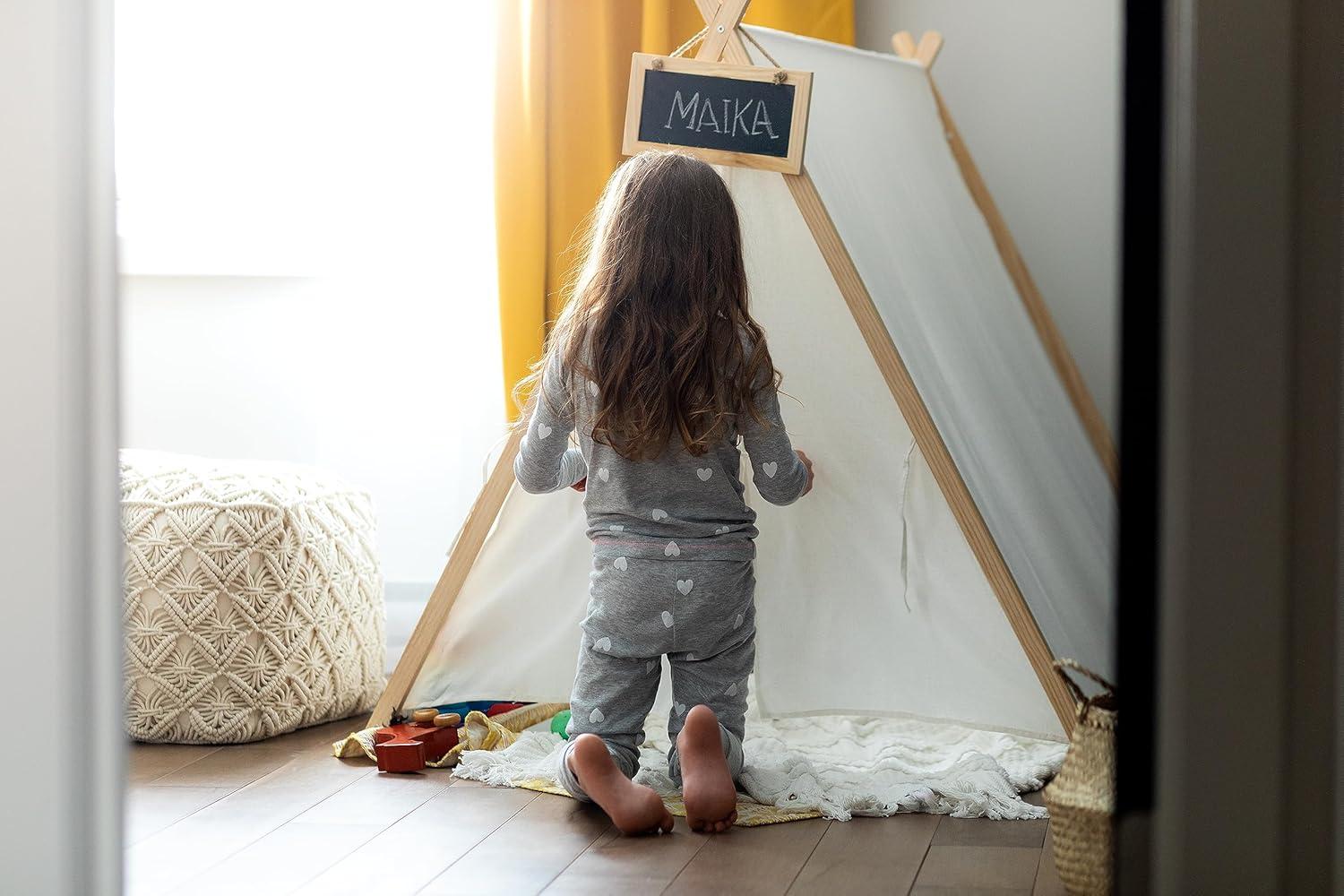 Sweedi Kids' Play Tent with Chalkboard in Organic Cotton and Pine