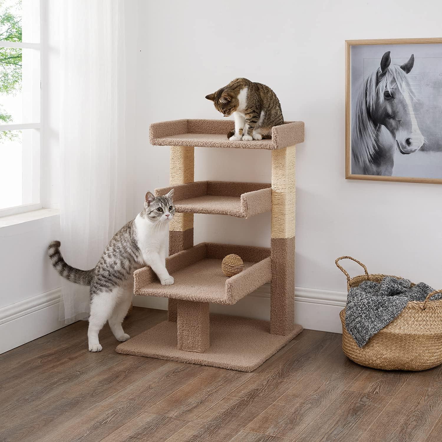 Nala 3-Tier Cat Tree Tower for Indoor Cats – Large Cat Tower & Cat Condo for Large Cats | Cat Tree House & Cat Castle for Multi-Cat Homes - Beige