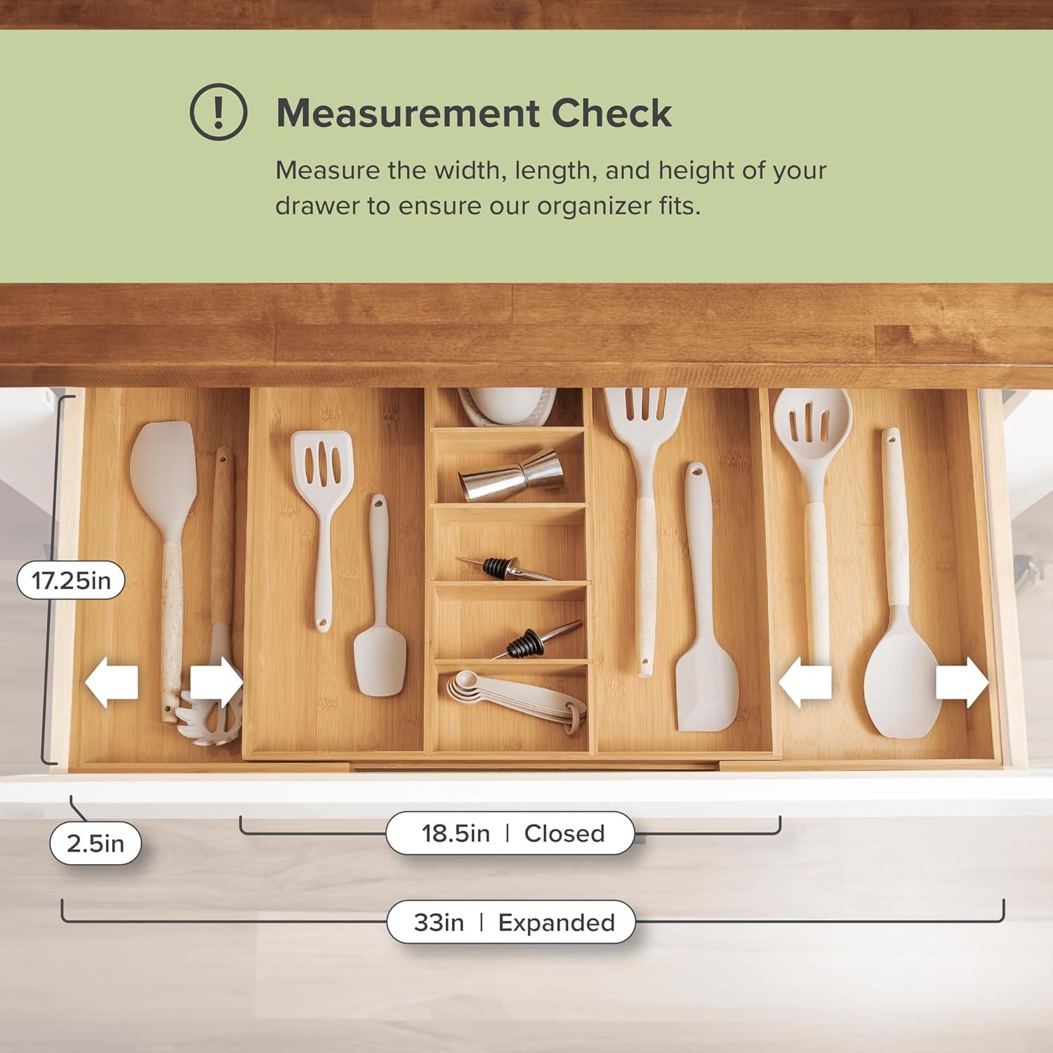 Expandable Bamboo Kitchen Drawer Organizer with 9 Compartments