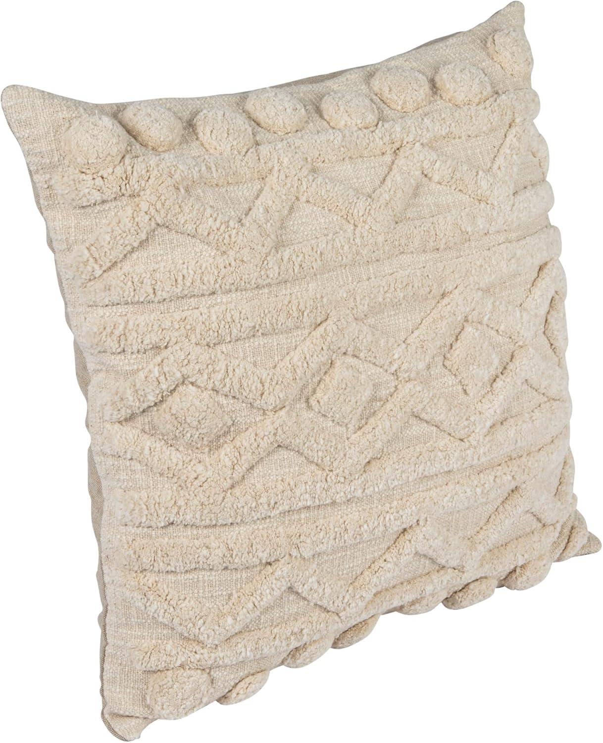 Ivory Cotton Slub Throw Pillow with Geometric Tufting