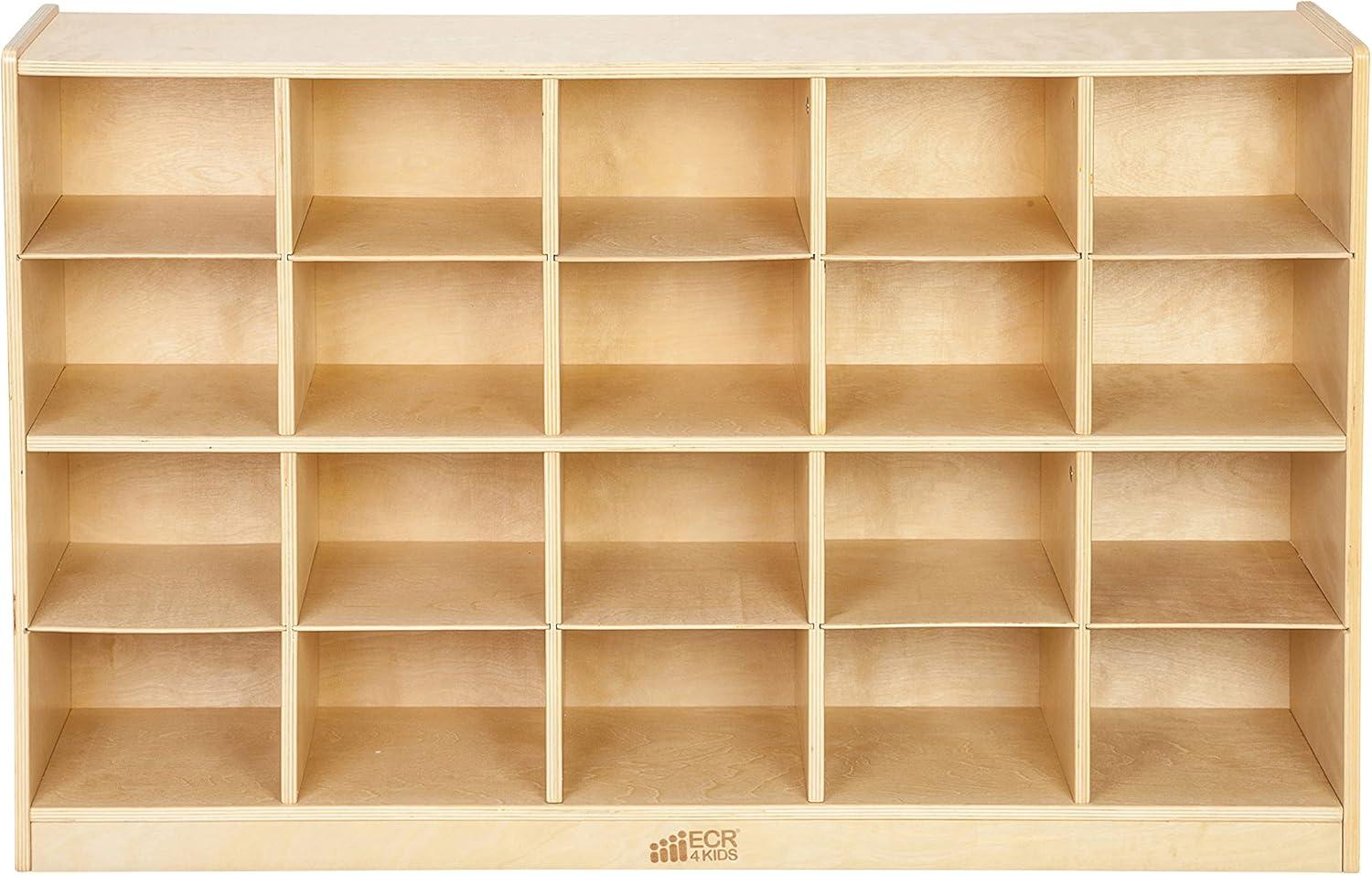 ECR4Kids 20 Cubby Mobile Tray Storage Cabinet, 4x5, Natural