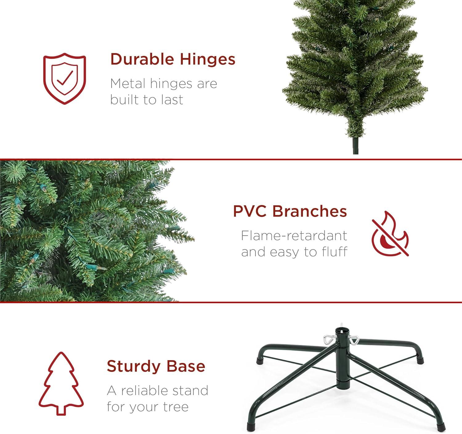 Best Choice Products Prelit Pencil Christmas Tree, Spruce Style Holiday Décor w/ 2-in-1 LED Lights