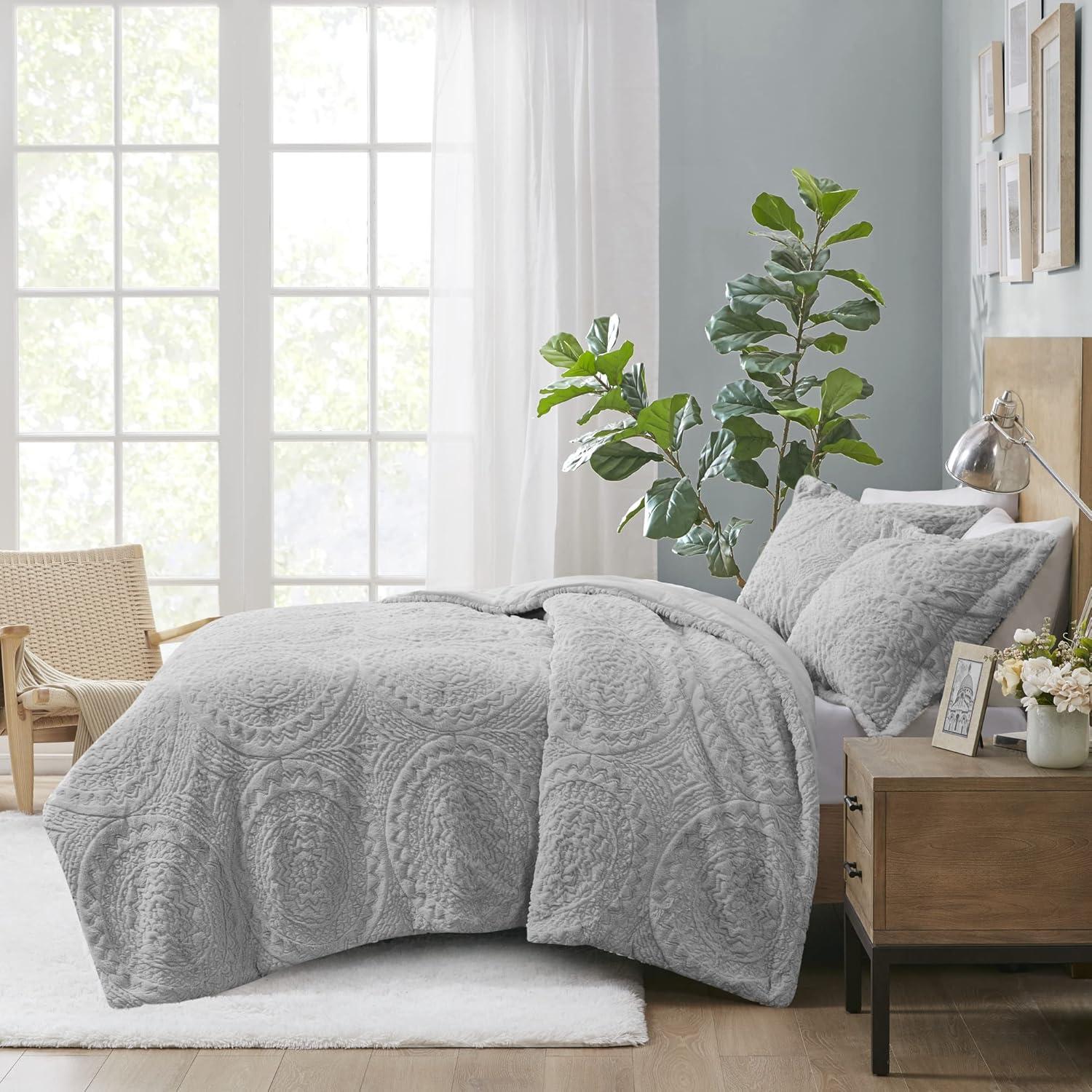 Madison Park Arya Embroidered Medallion Faux Fur Ultra Plush Comforter Set