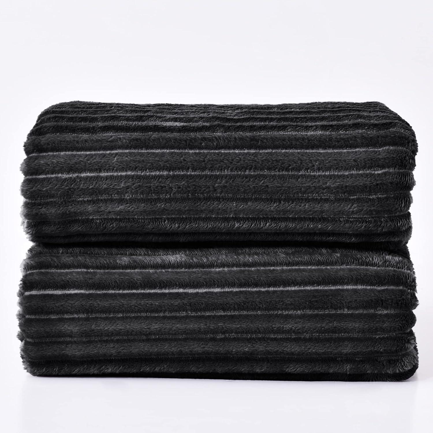 BEDELITE Fleece Blanket King Size – 3D Ribbed Jacquard Soft and Warm Decorative Fuzzy Blankets – Cozy, Fluffy, Plush Lightweight Throw Blankets for Couch, Bed, Sofa(Black, 108x90 inches)