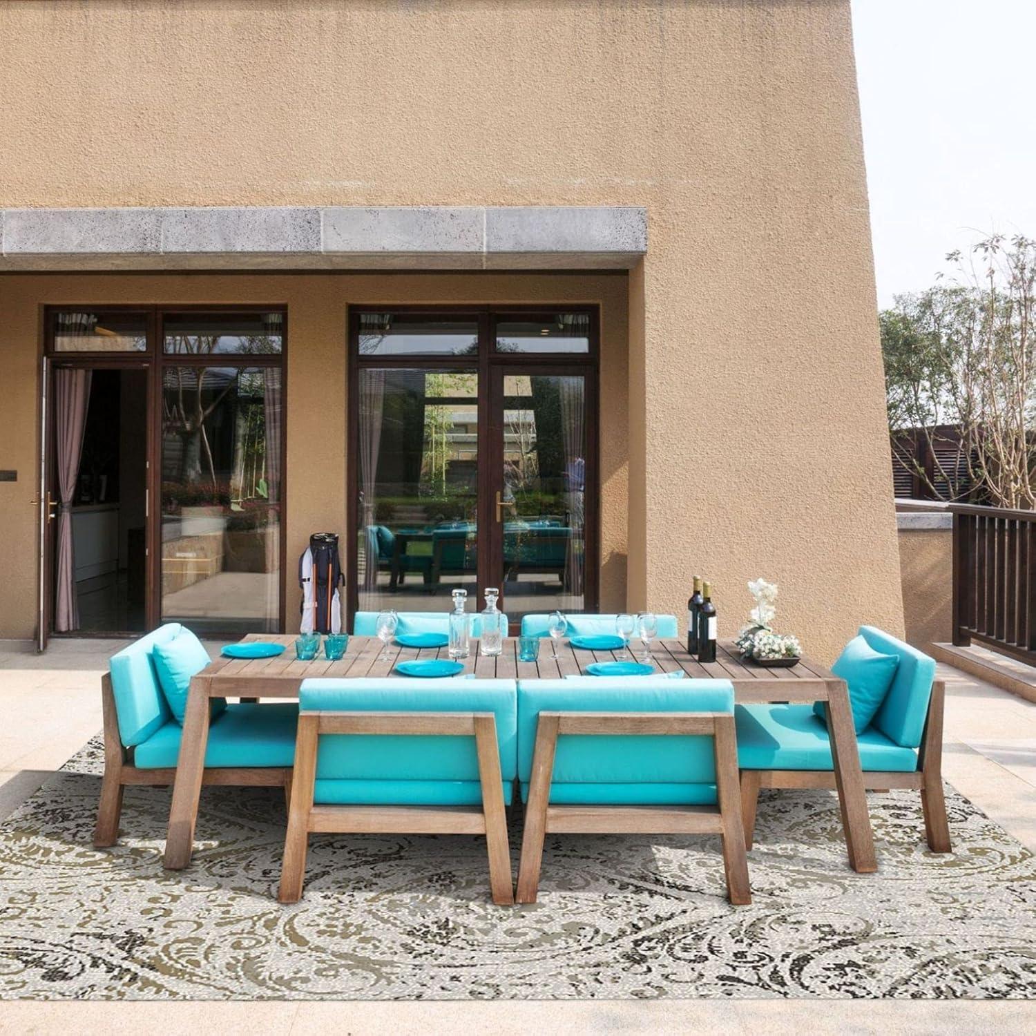 NICOLE MILLER NEW YORK Patio Sofia Juniper Paisley Indoor/Outdoor Area Rug, Ivory/Mustard
