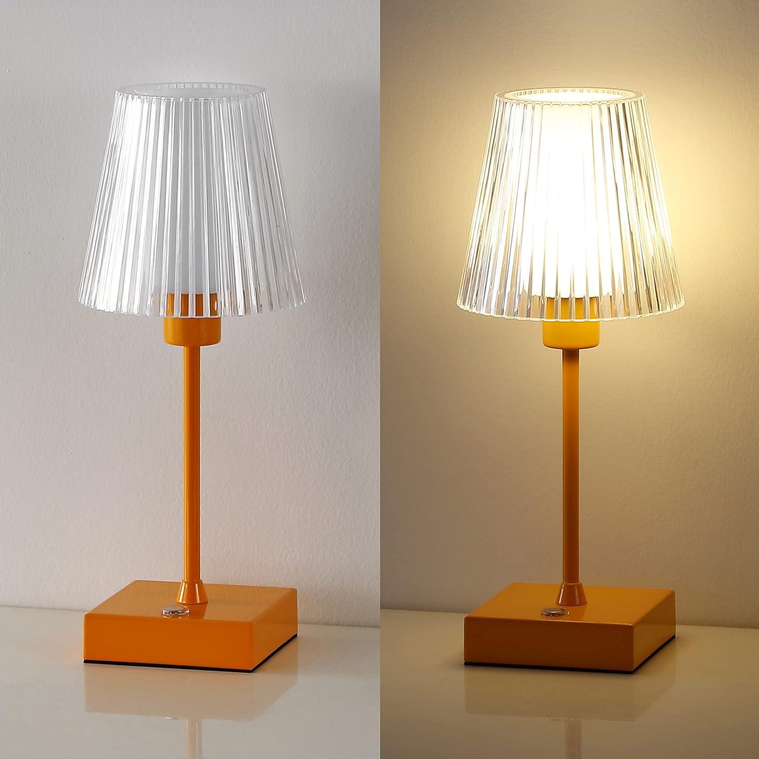 JONATHAN Y Oscar 12.5" Modern Industrial Rechargeable/Cordless Iron/Acrylic Integrated Portable LED Table Lamp with Ribbed Shade, Orange, JYL7225C
