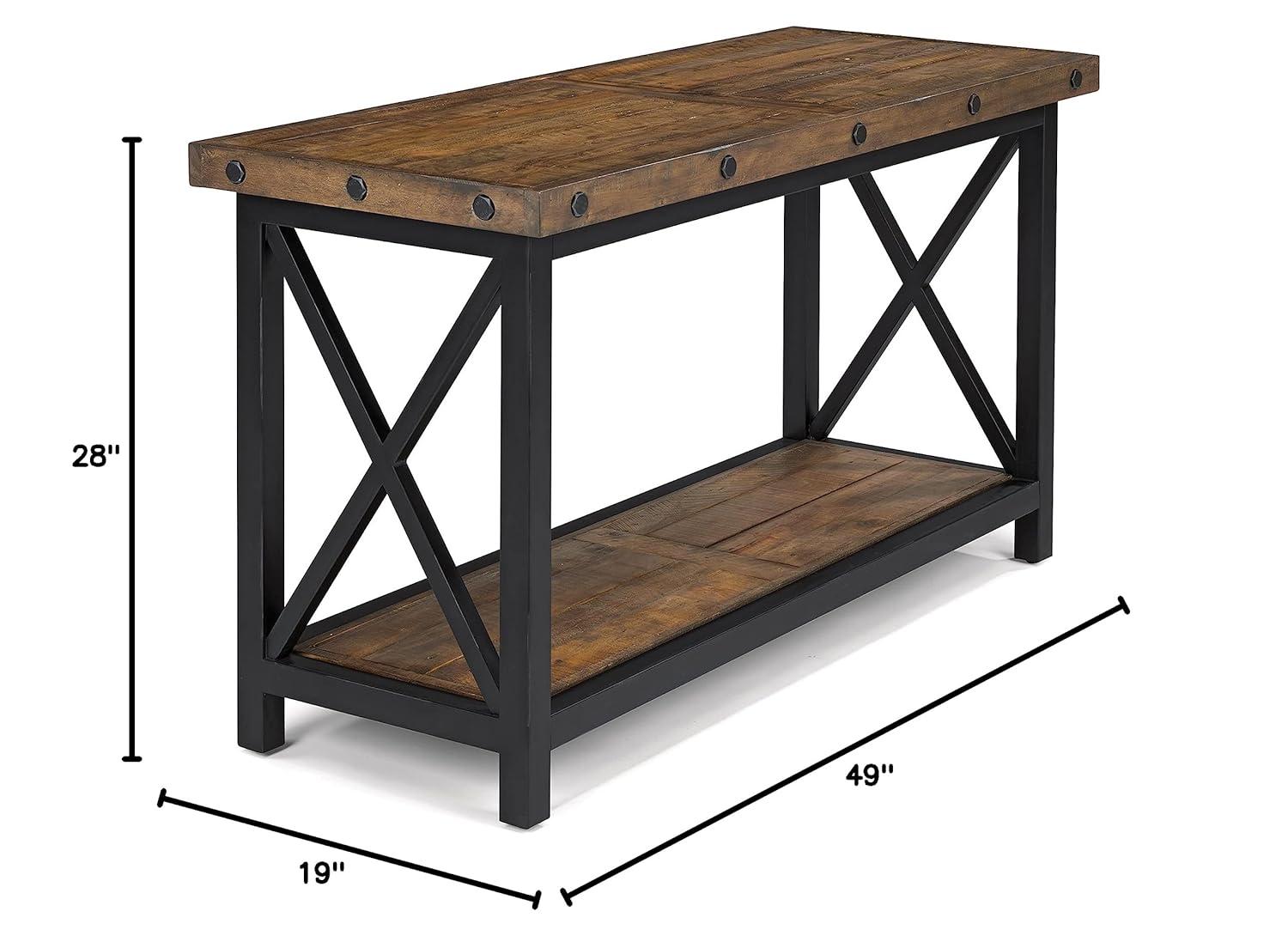 Homestyles Portman Brown Sofa Table with Metal Frame and Exposed Bolt Heads
