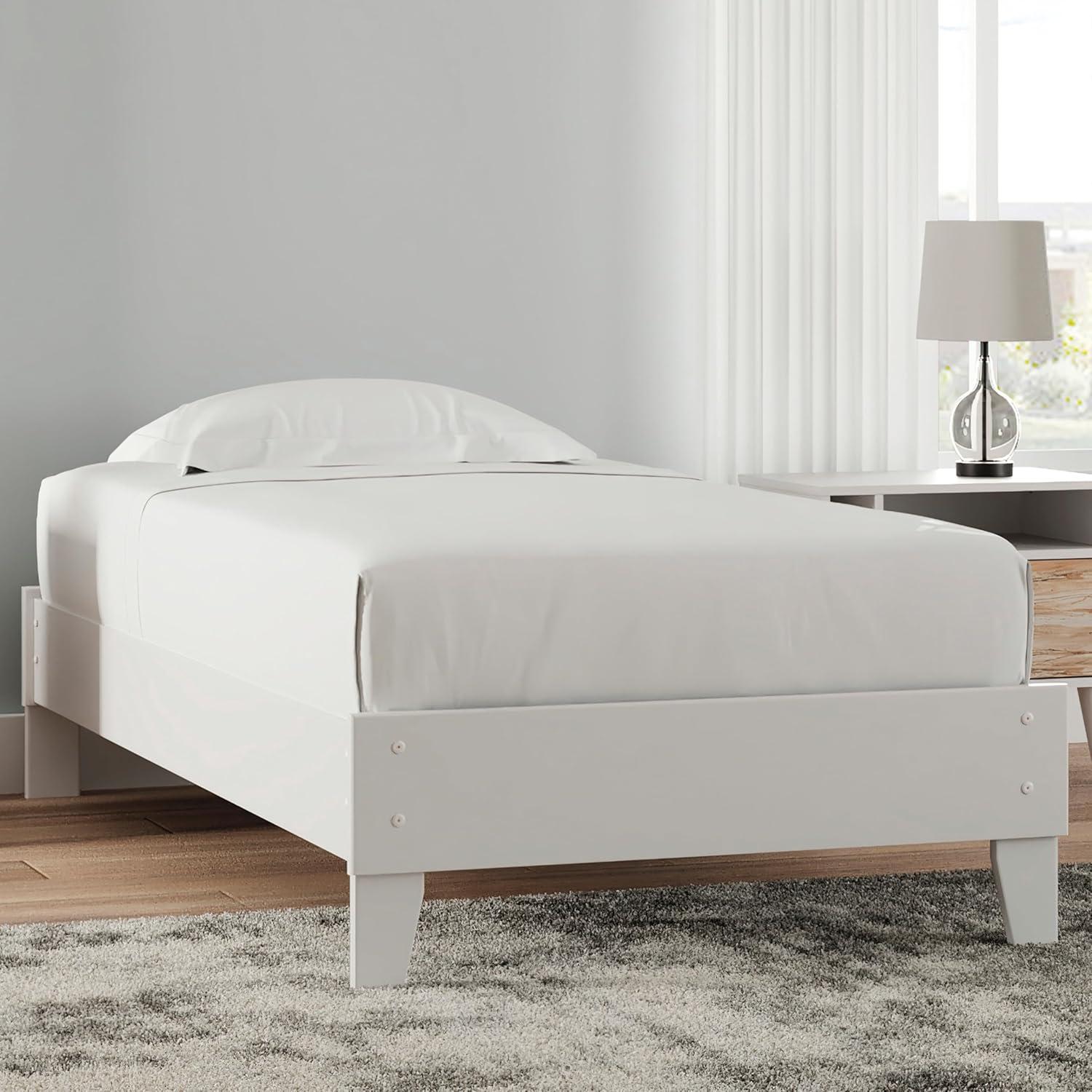Twin Piperton Platform Bed White - Signature Design by Ashley: Modern Style, No Box Spring Needed