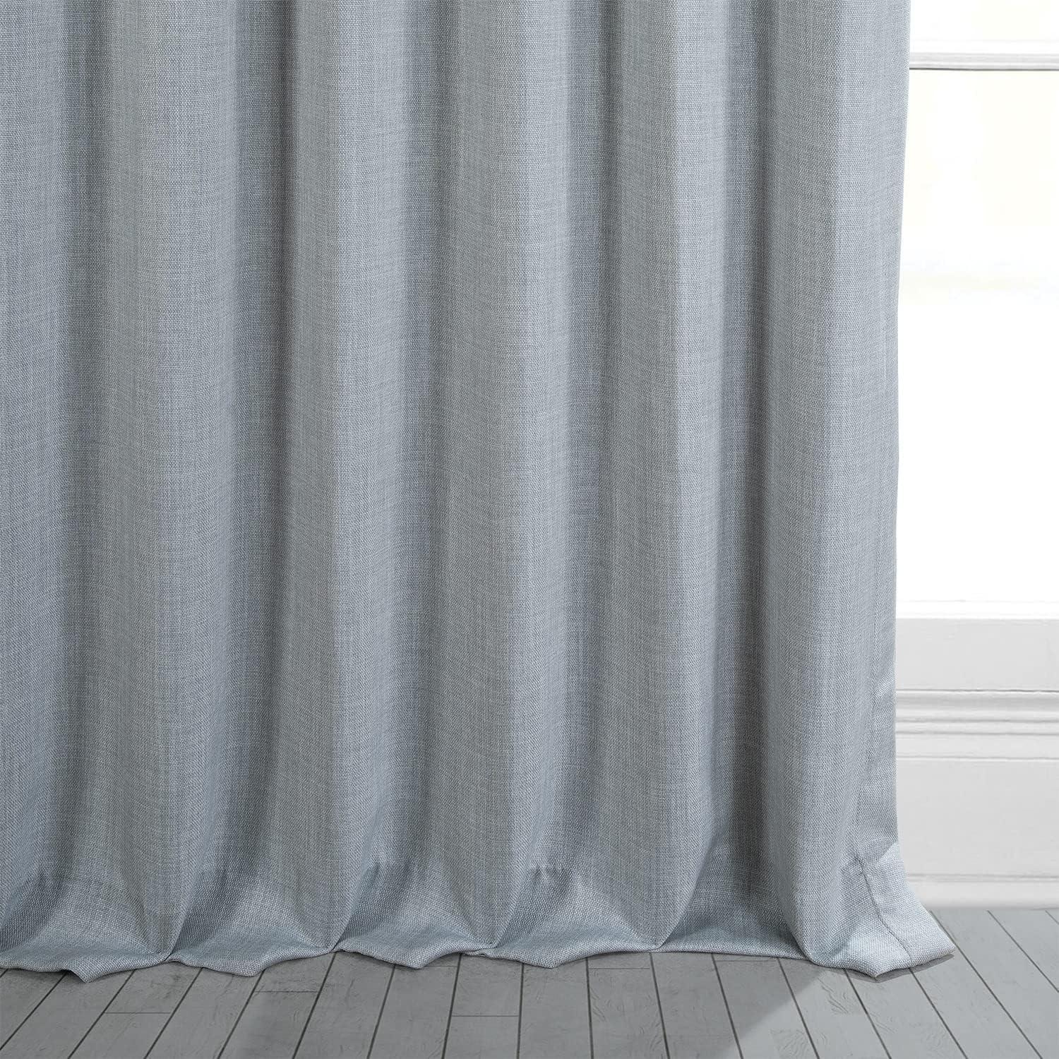 Heather Grey Faux Linen Room Darkening Curtain (1 Panel), Heather Grey, 50W X 120L