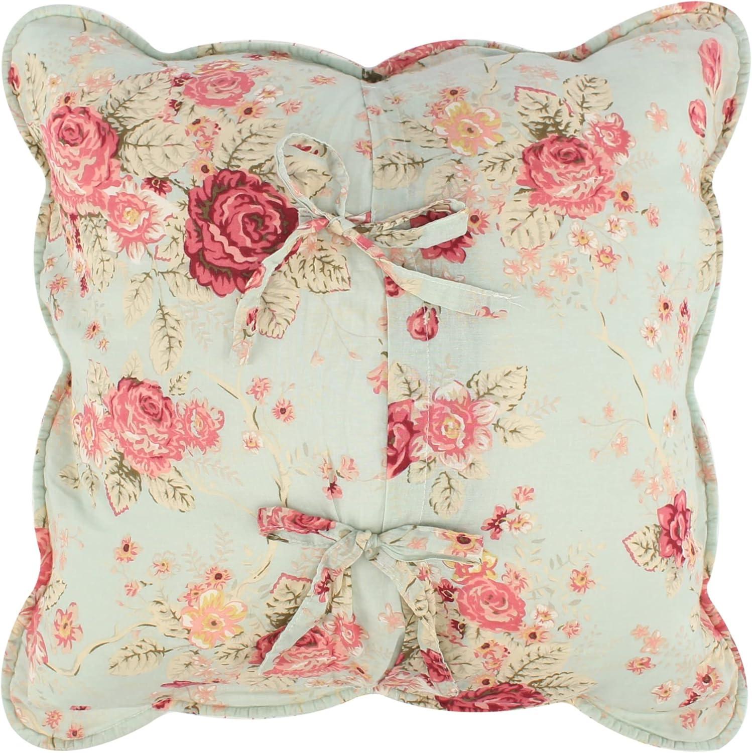 Antique Rose Blue Floral Cotton Throw Pillow Set