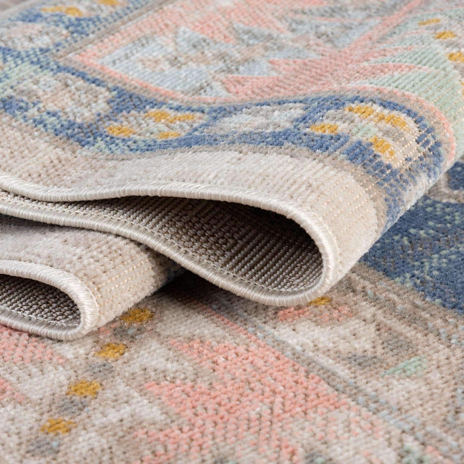 Unique Loom Whitney Collection Area Rug - Geneva (5' 3" Round Pink/Blue)