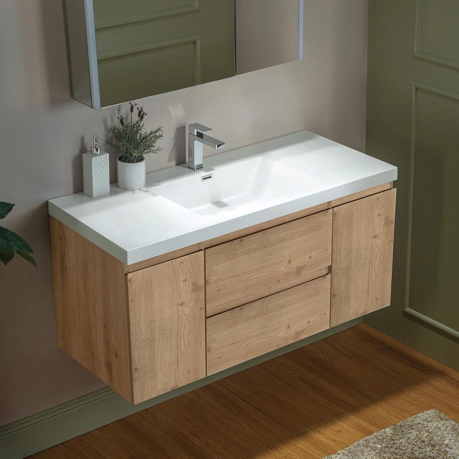 47.3" W x 19.6" D Wall Mounted Floating Vanity with Resin Composite Vanity Top