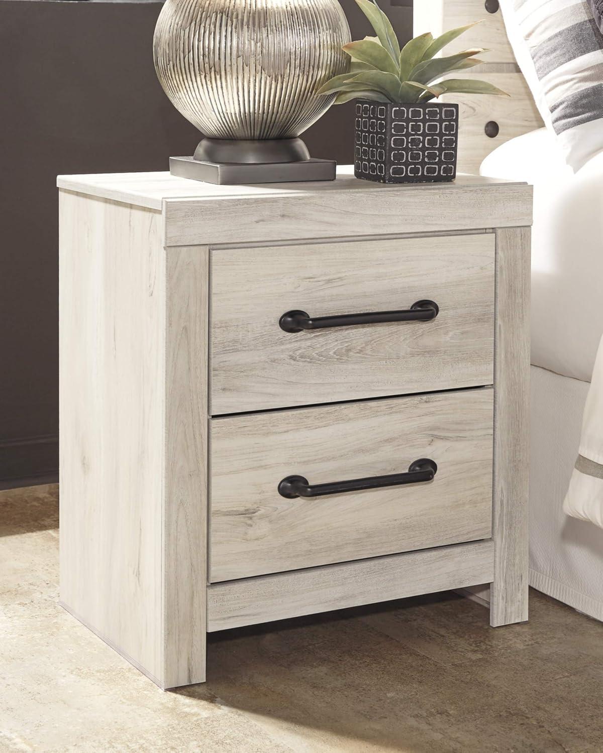 Cambeck Nightstand White - Signature Design by Ashley: Industrial Style Bedside Table with USB Ports & Storage