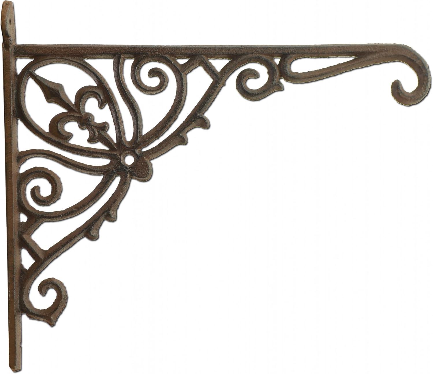 Cast Iron Plant Hanger - Ornate Fleur De Lis - Rust Brown Color - 12" Deep