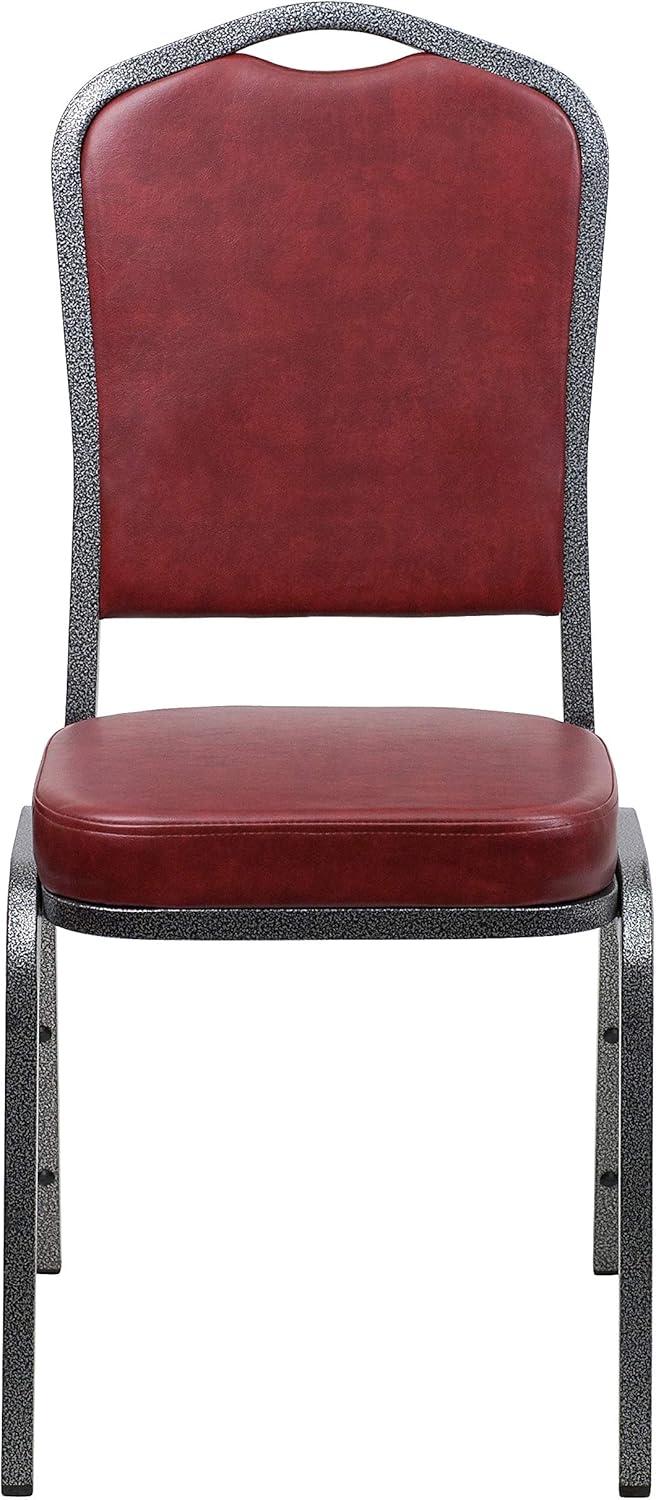 BizChair 4 Pack Crown Back Stacking Banquet Chair in Burgundy Vinyl - Silver Vein Frame