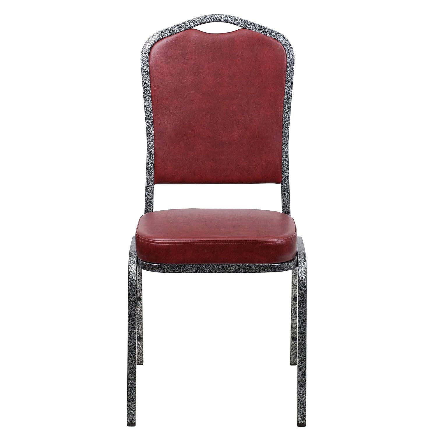 BizChair 4 Pack Crown Back Stacking Banquet Chair in Burgundy Vinyl - Silver Vein Frame