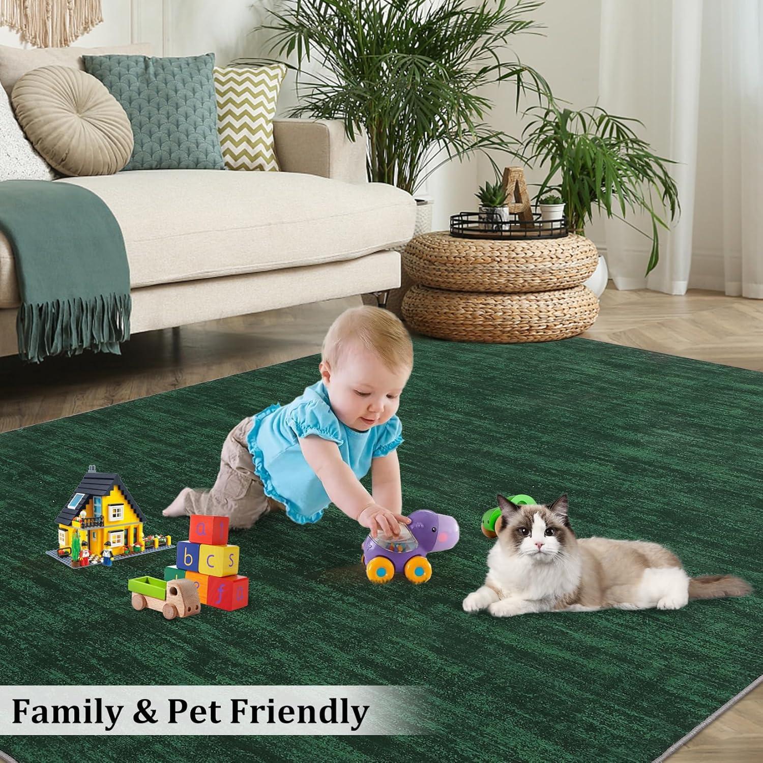 4'x6' Haze Solid Low-Pile Area Rug,  Emerald - JONATHAN Y