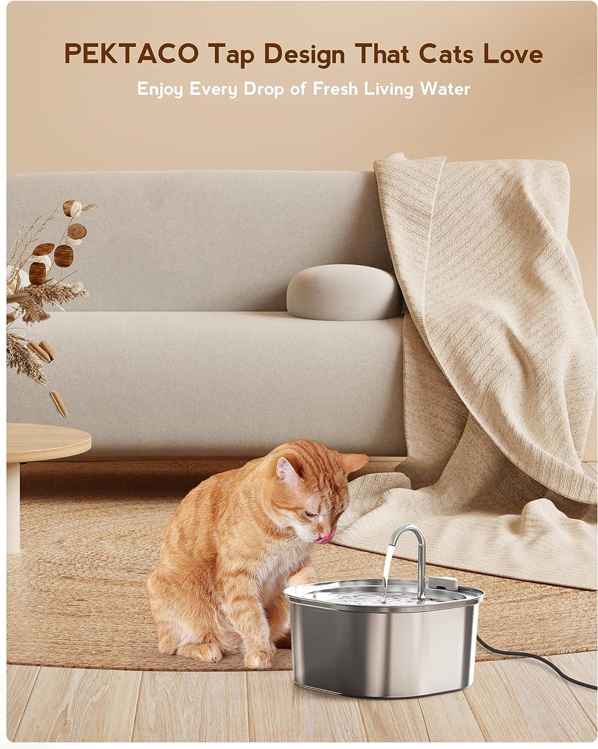 Wattne Cat Water Fountain - Pet Water Fountain Dog Water Dispenser Replacement Filters, 3.2L/108oz Stainless Steel Water Fountain for Cats Inside