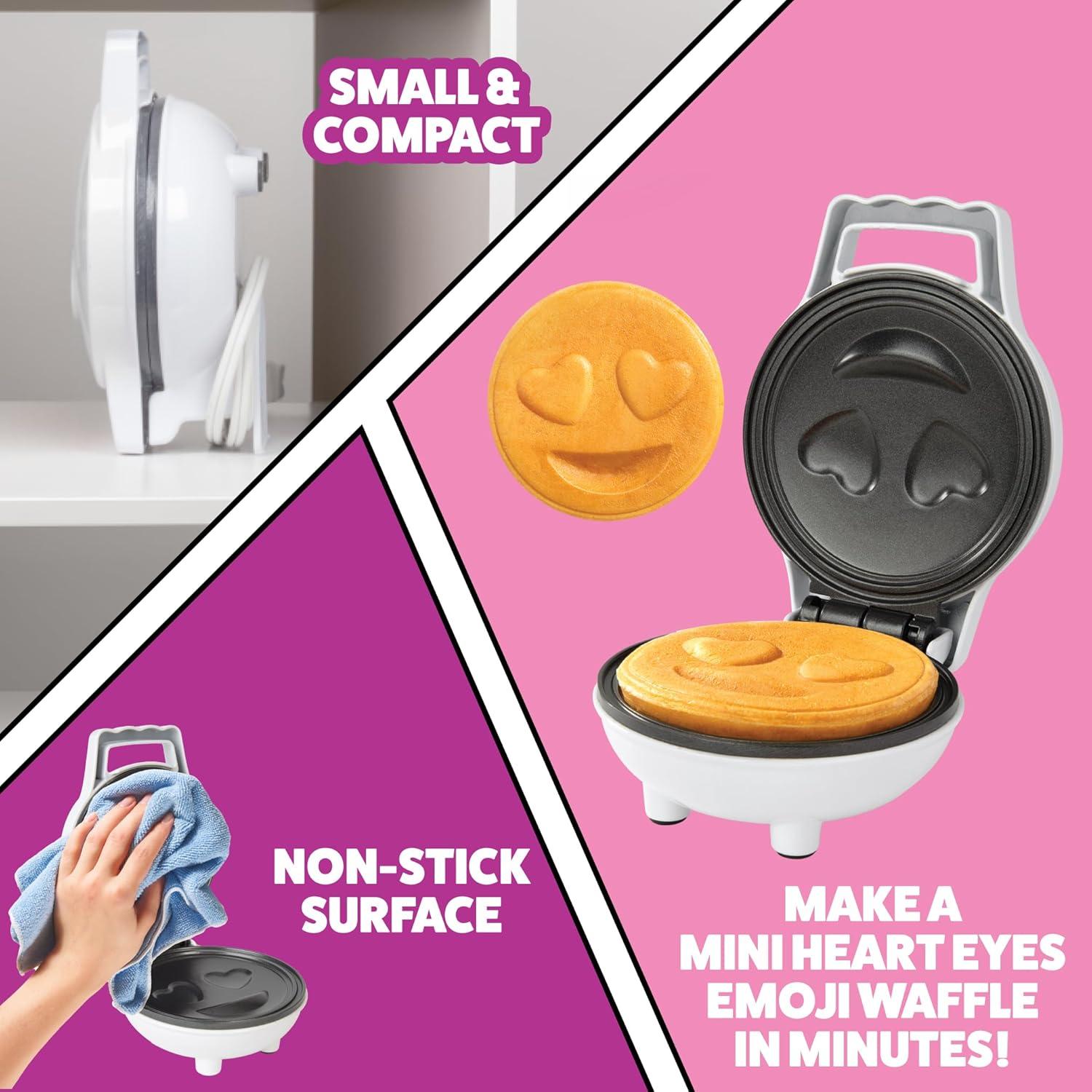 Poop Emoji Mini Waffle Maker - Make Breakfast Special for Kids & Adults with Cute Smiley Face Design Individual Waffle, 4 Inch Waffler Iron, Electric Non Stick Breakfast Appliance, Funny Gift