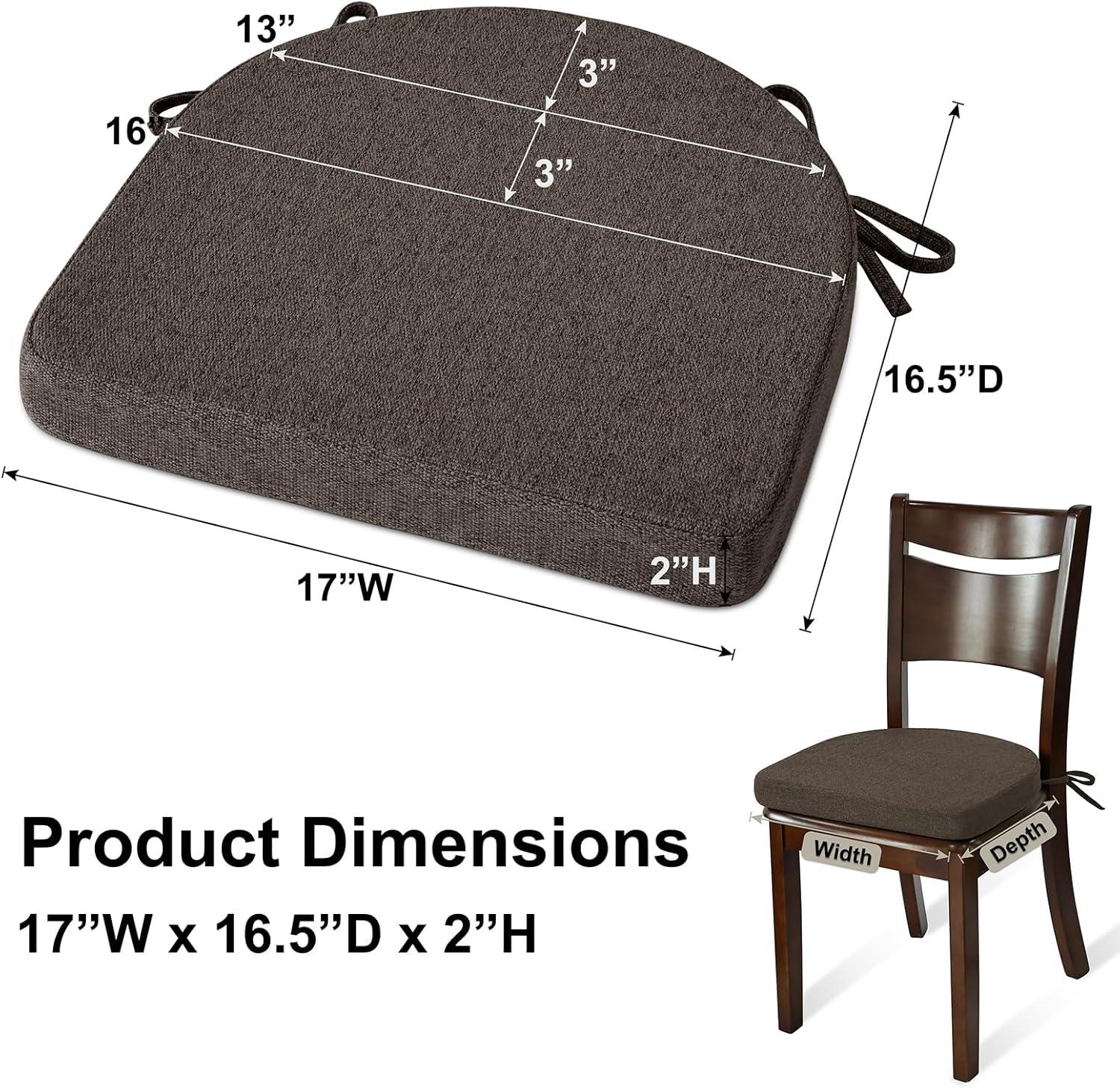 Shinnwa Kitchen Chair Cushions Set of 4, Non-Slip Dining Chair Cushions with Ties and Machine Washable Cover, 4 Pack, 17 x 16.5 x 2in, Dark Brown