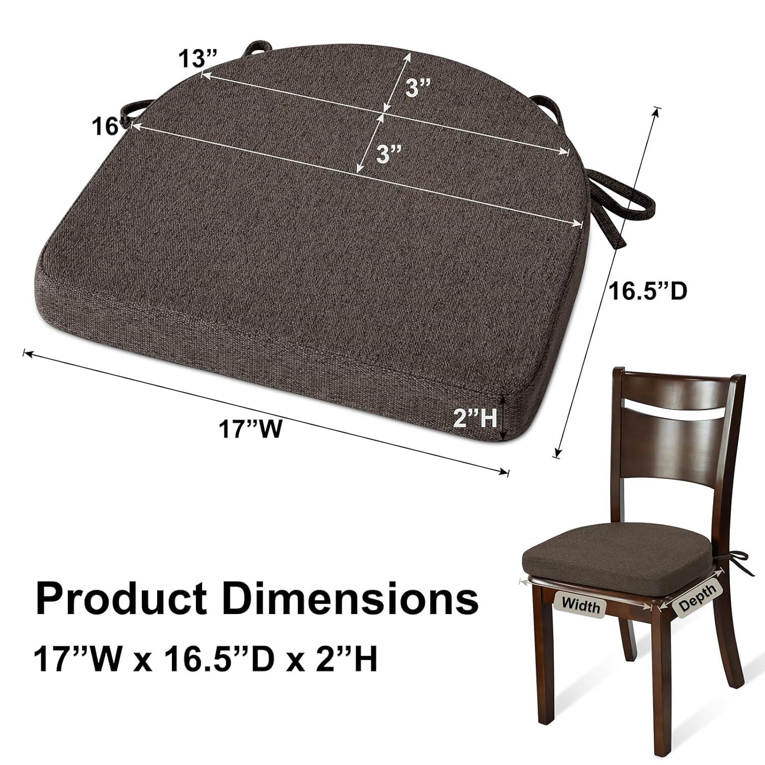 Shinnwa Kitchen Chair Cushions Set of 4, Non-Slip Dining Chair Cushions with Ties and Machine Washable Cover, 4 Pack, 17 x 16.5 x 2in, Dark Brown