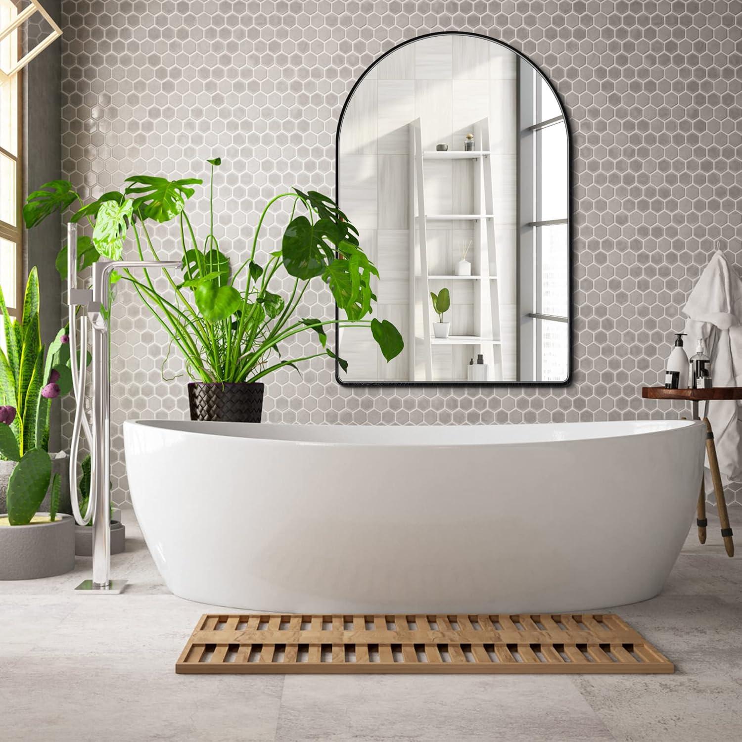 10X13 Inch Black Small Arched Mirror For Bathroom Vanity Mirror Or Wall Decor Arch Mirror Brushed Metal Frame Wall Mounted Mirror For Bathroom Livingroom Bedroom Entryway