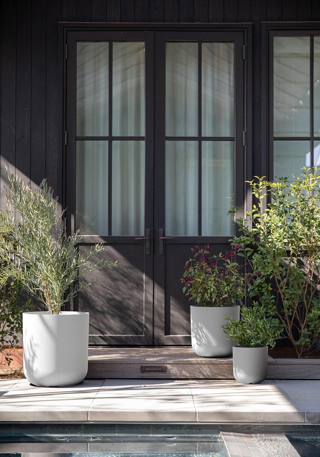 Veradek Kona Series Bundle - Three Piece Set of Plastic-Stone Planters - White