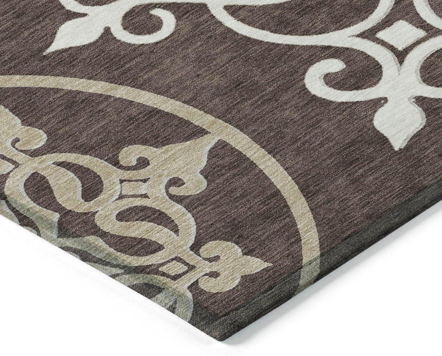 Chocolate and Beige Medallion Synthetic Runner Rug