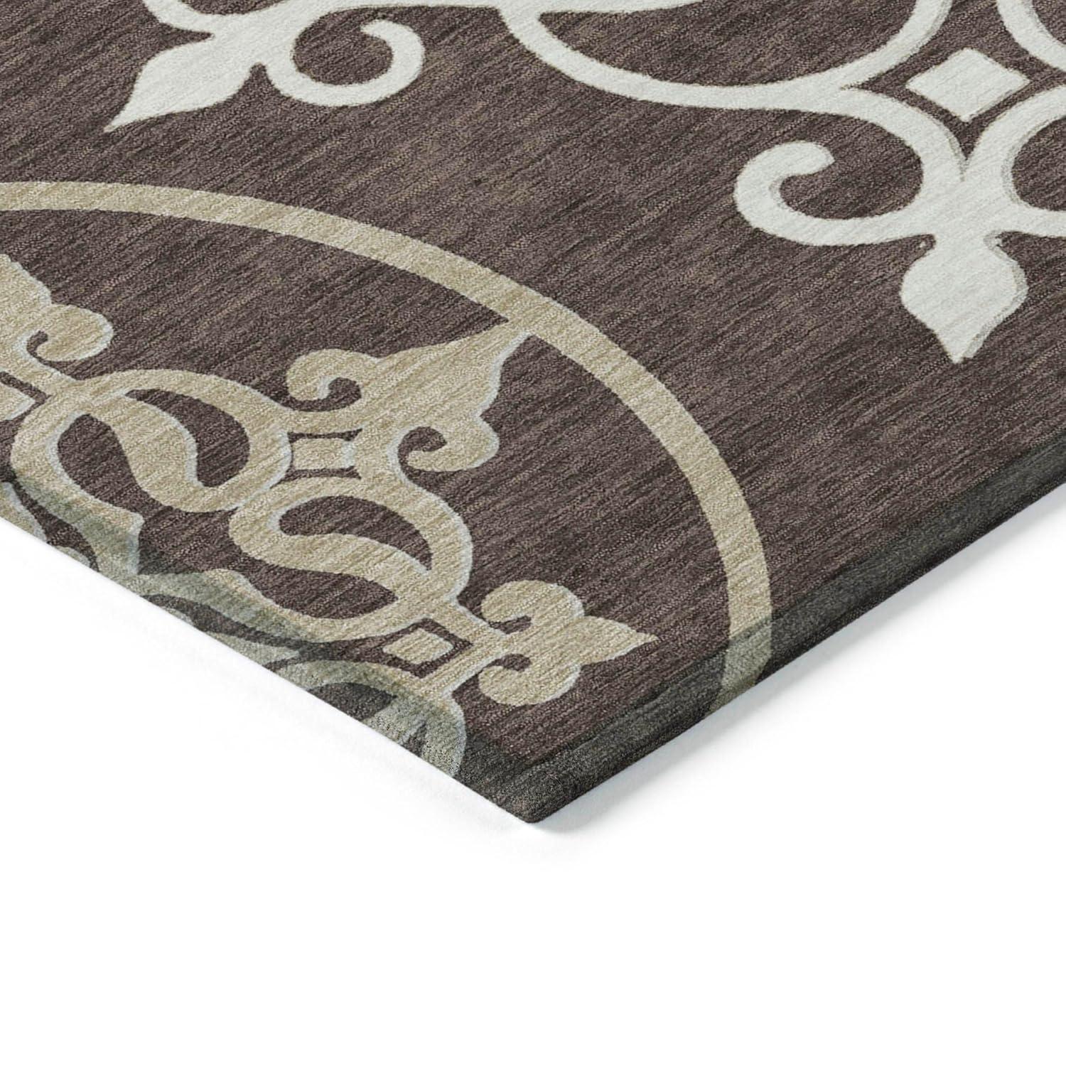 Chocolate and Beige Medallion Synthetic Runner Rug