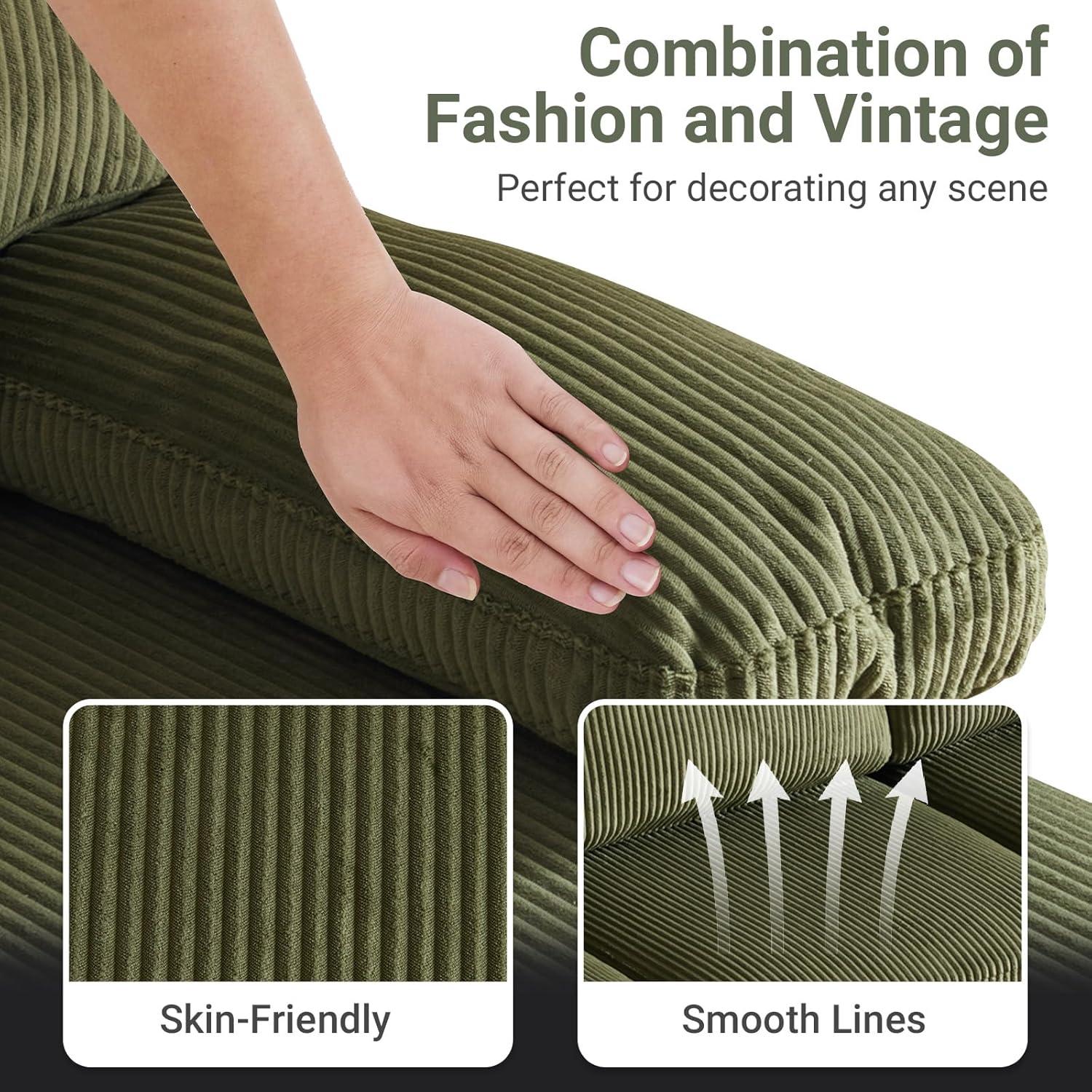 Ktaxon U-Shaped Sectional Sofa, 111"  Corduroy Couch, 4 Seat Lounge Sleeper with Double Chaise for Living Room Green