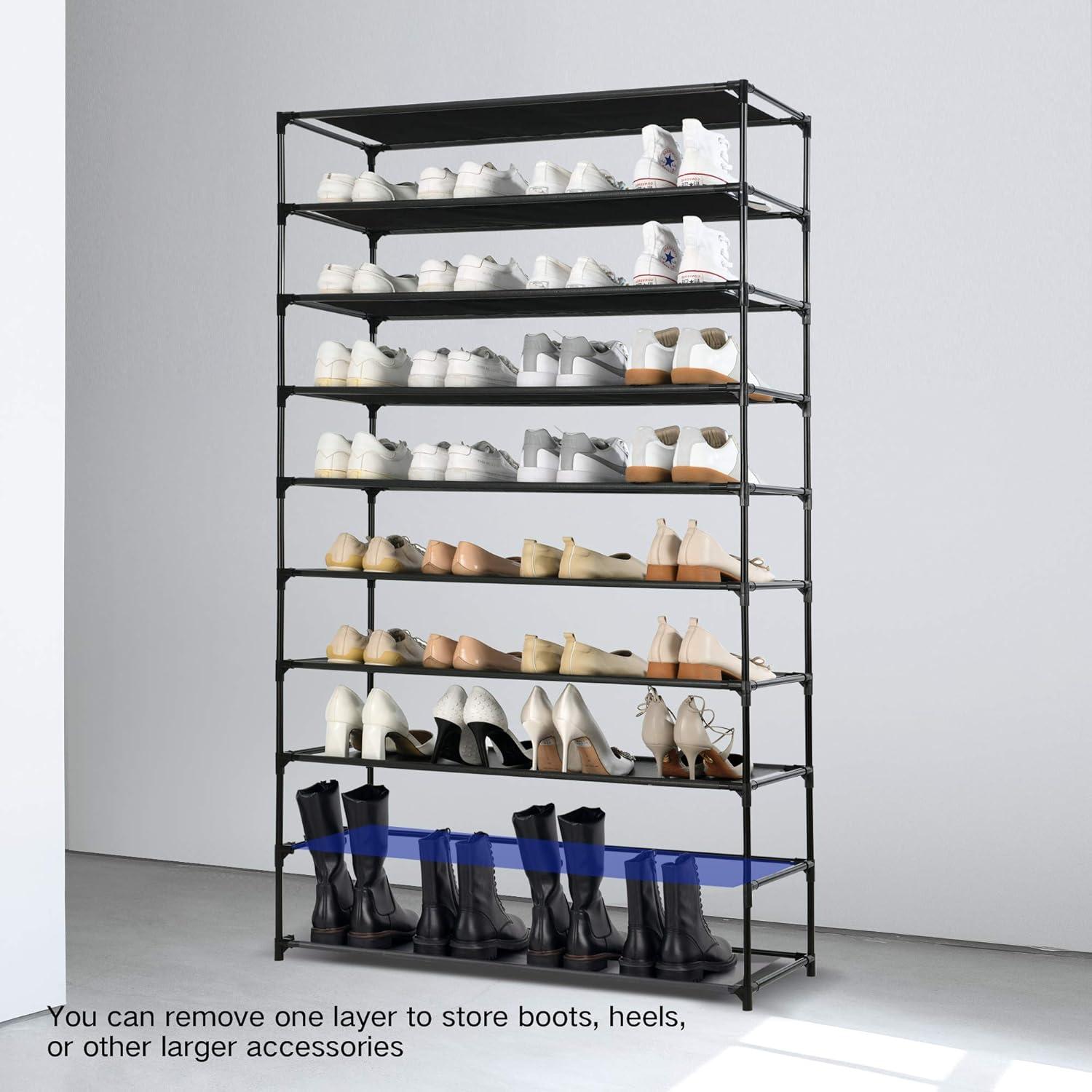 UBesGoo 10 Tiers Shoe Rack Shoe Shelf Free Standing 50 Pairs Shoe Tower Stand Space Saving Storage Organizer for Closet Entryway Bedroom Dorm Black