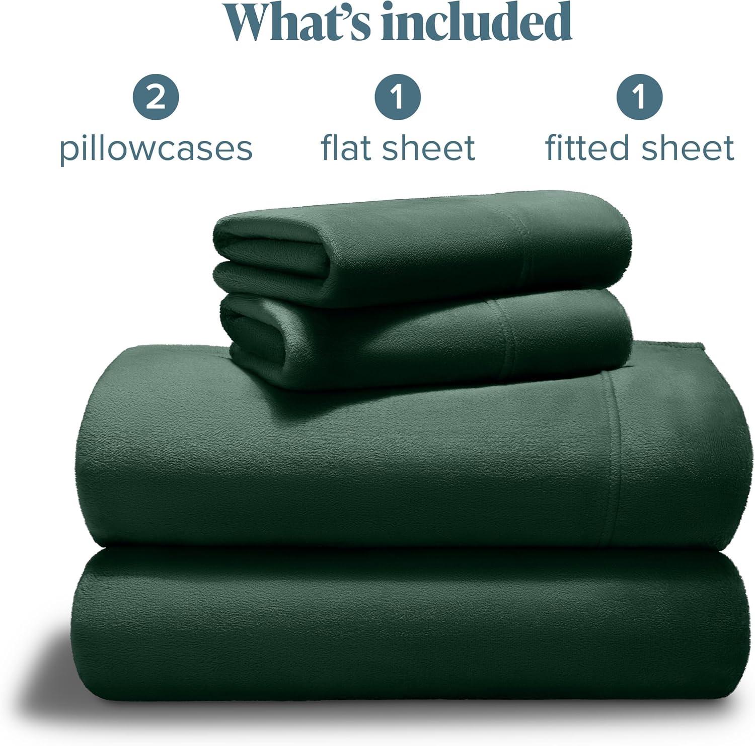 Velvety Soft Microplush Fleece Forest Green Queen Sheet Set by Bare Home