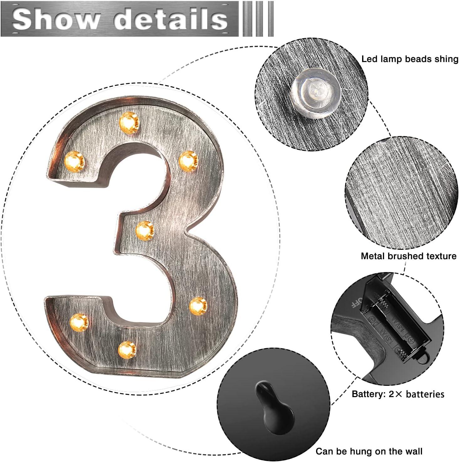 Brushed silver gray LED letters Lights Light Up letters Sign for Night Light Wedding/Birthday Party Battery Powered Christmas Lamp Home Bar Decoration -&