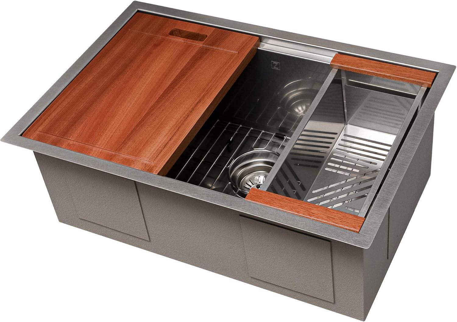 ZLINE 27 in. Garmisch Undermount Single Bowl DuraSnow Stainless Steel Kitchen Sink W/ Bottom Grid & Accessories (SLS-27S)