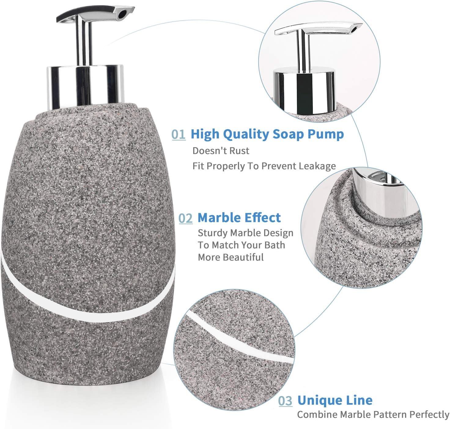 Bathroom Accessory Set,4 Pieces Bathroom Decor Accessories Complete Set Vanity Countertop Accessory Set,Includes Bathroom Soap Dispenser Set,Toothbrush Holder Set,Tumbler,Soap Dish,Grey Granite