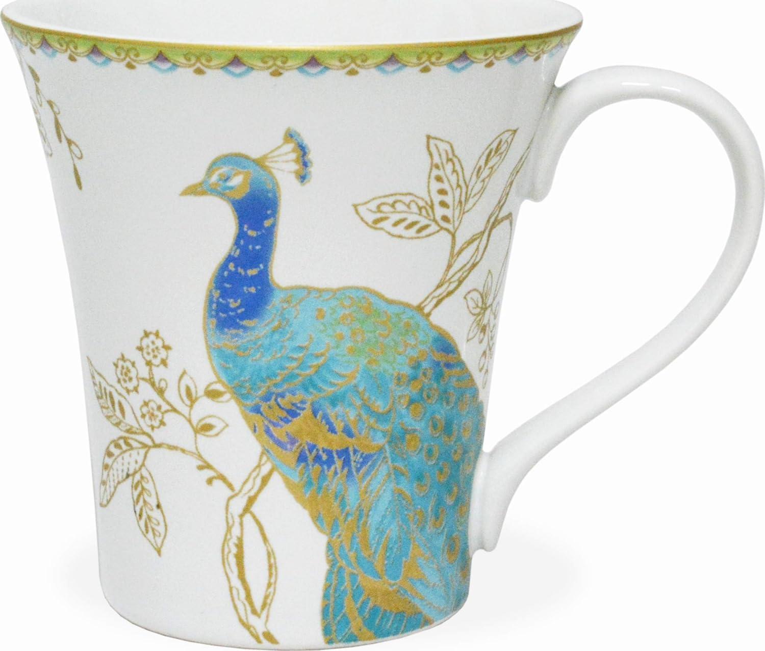222 Fifth Peacock Garden Porcelain 16pc Dinnerware Set White: Round Dish Set, Service for 4, Bird Pattern, Dishwasher-Safe