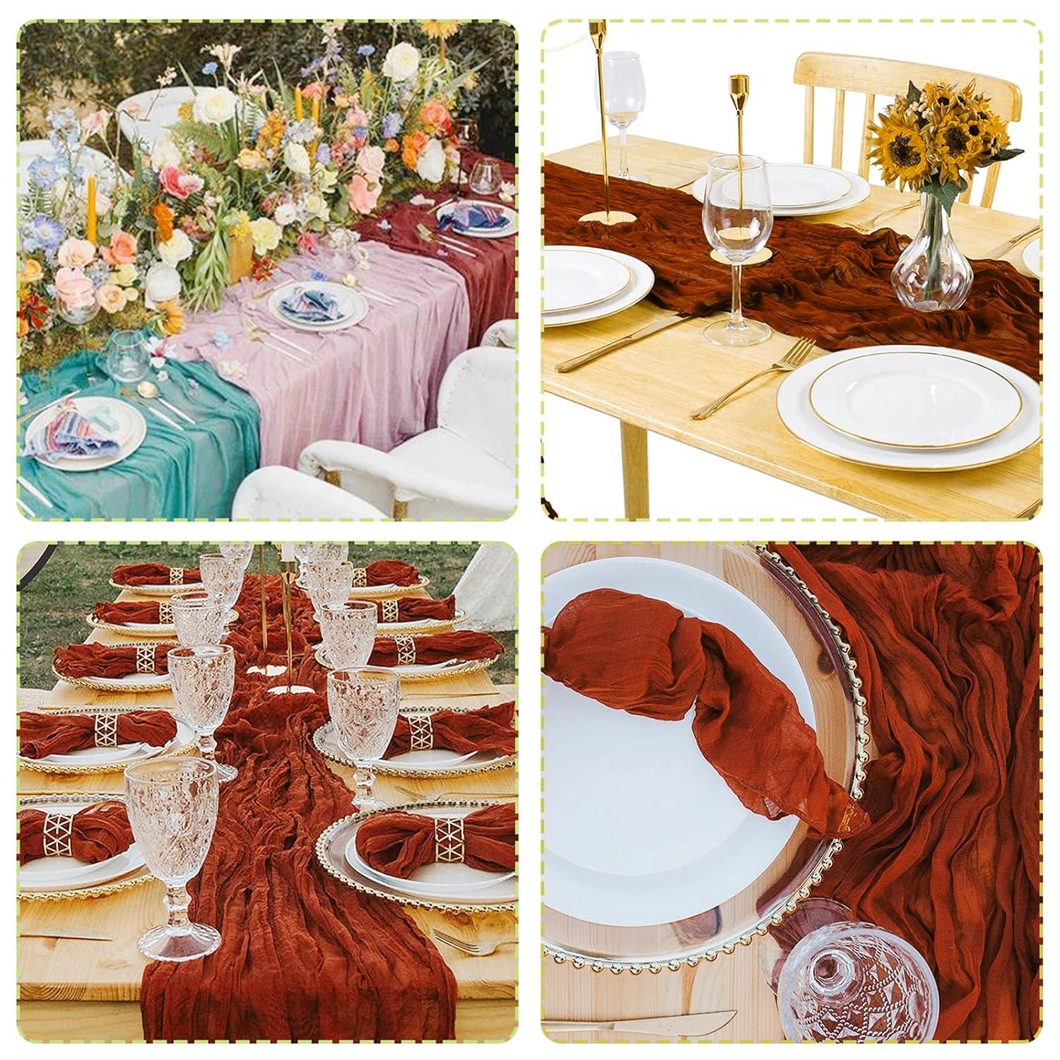 Mint Green Cheesecloth Table Runner 6 Pack 35" Boho Gauze Runner 120 inches Long Tablecloth Runner Rustic Sheer Fabric Bulk for Baby Shower Wedding Bridal Birthday Party Table Decorations