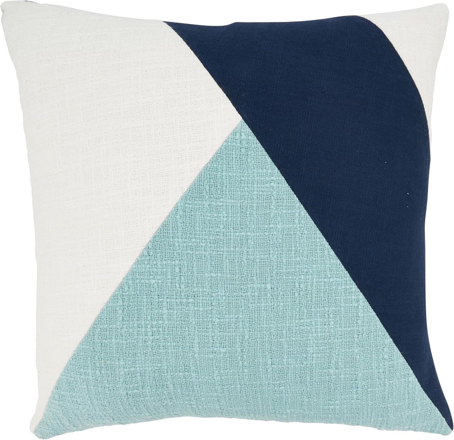 Aqua and Navy Geometric Cotton Throw Pillow Cover 20"