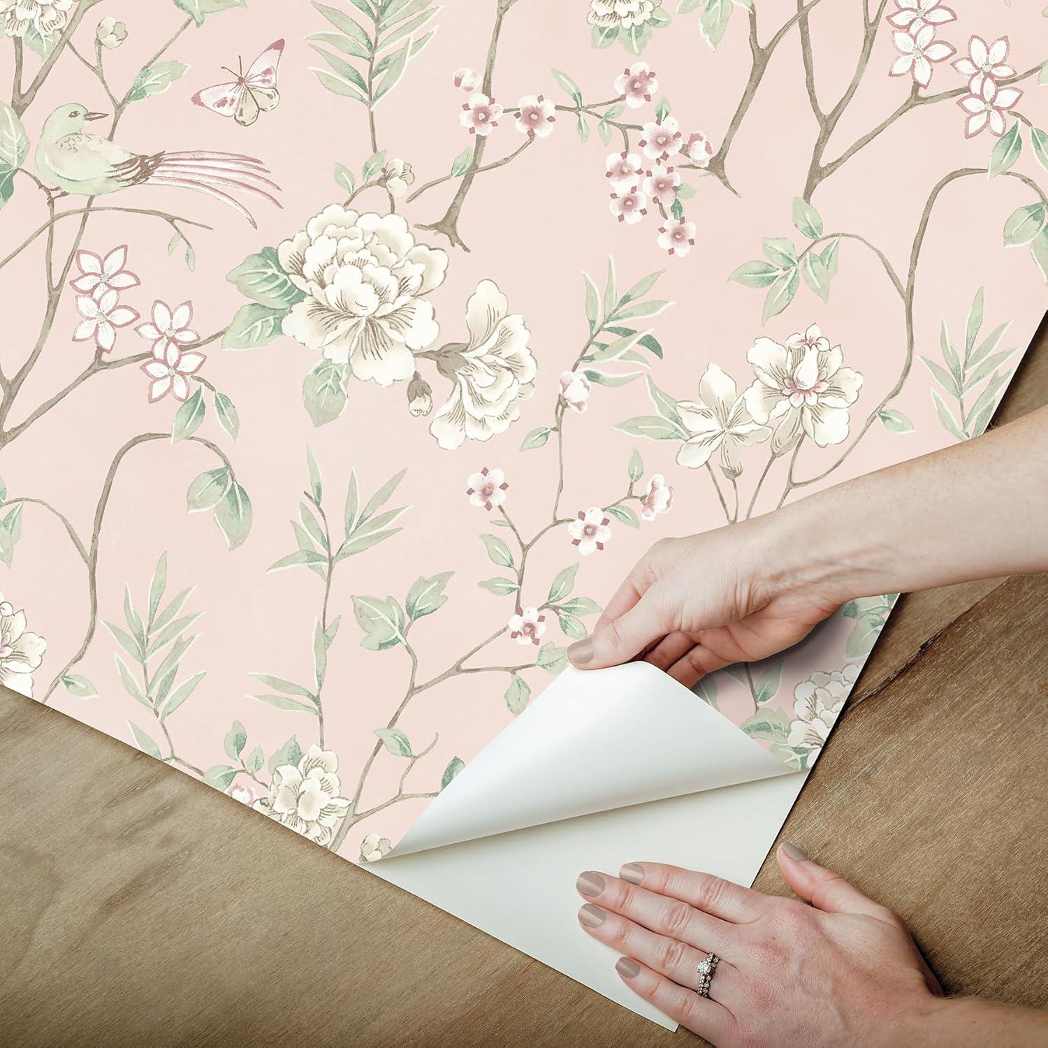 Chinoiserie Garden Pink Self-Adhesive Peel and Stick Wallpaper