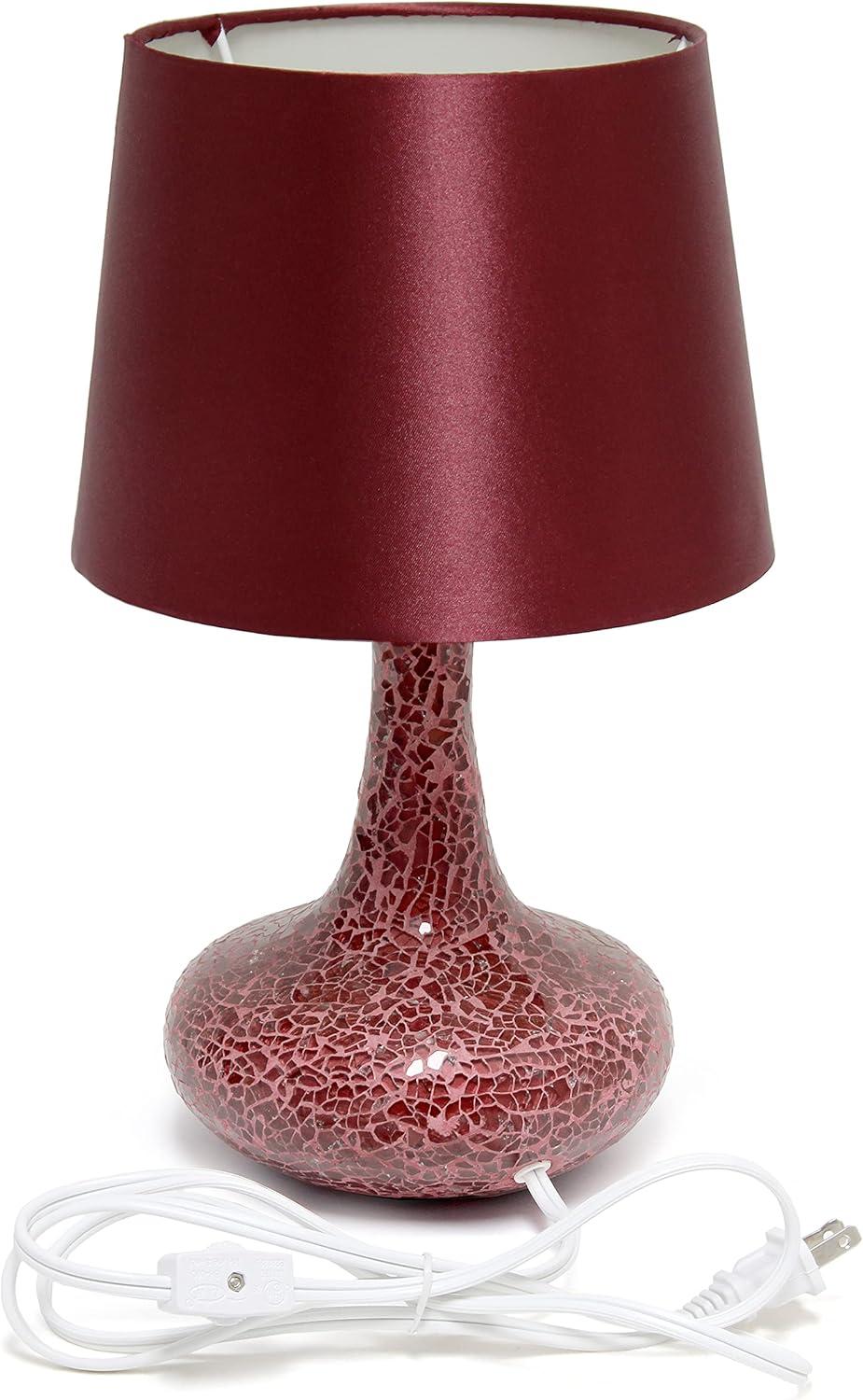 Mosaic Tiled Glass Genie Table Lamp with Fabric Shade Red - Simple Designs: Chic Bedside & Nightstand Decor