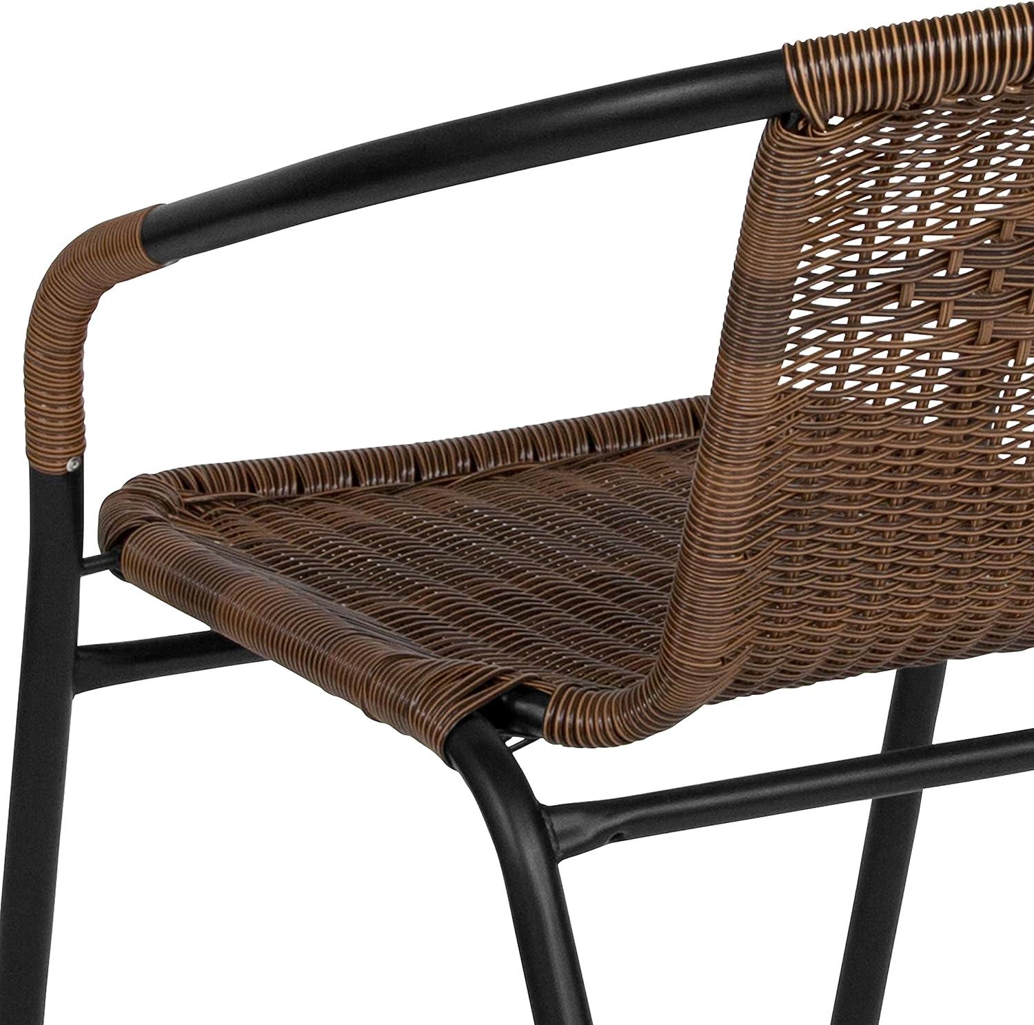 Flash Furniture Lila 4 Pack Medium Brown Rattan Indoor-Outdoor Restaurant Stack Chair