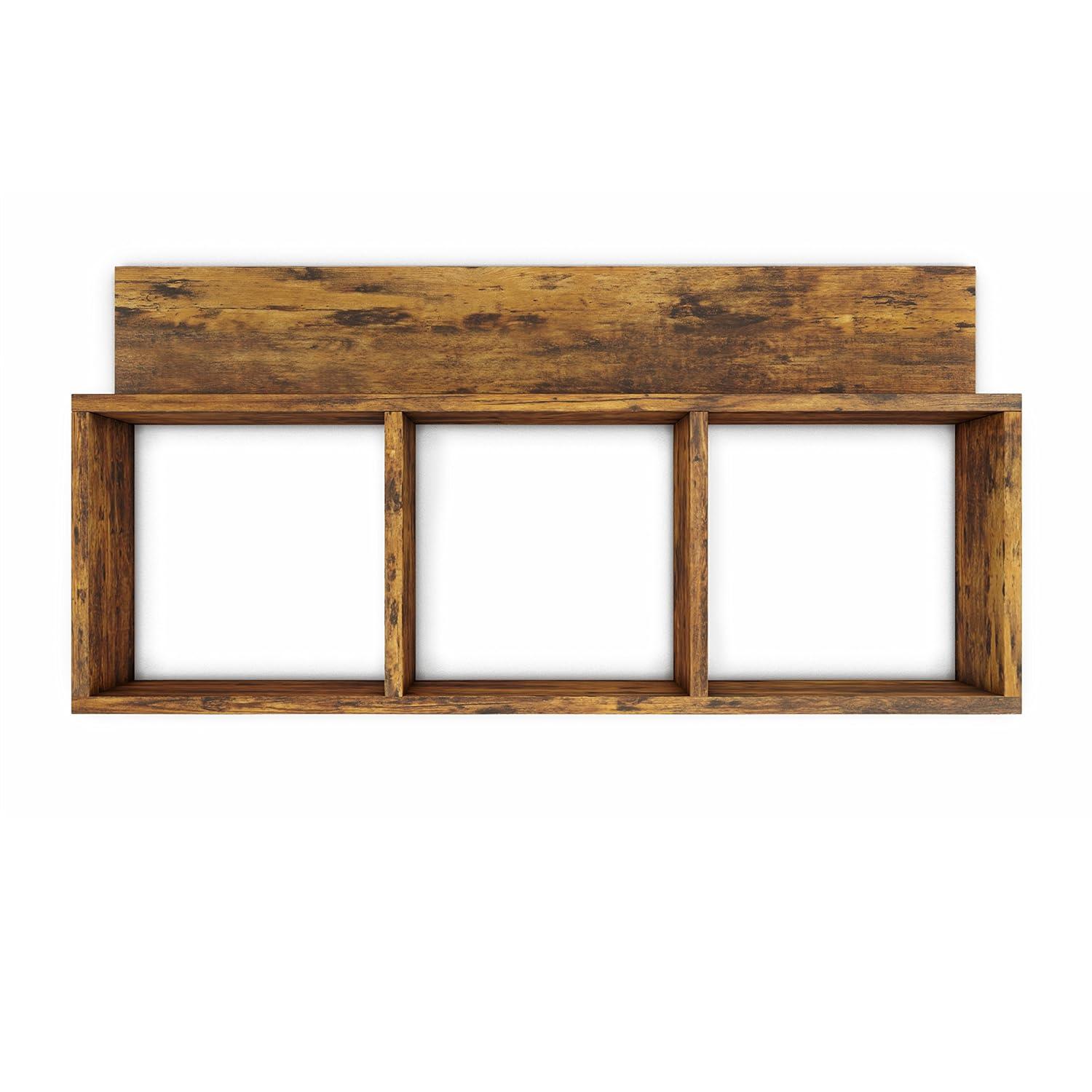 Danya B. 31.5" x 15.7" Rustic Floating Triple Cubby Shelf Aged Wood - Wall Mount, Display Ledge, MDF