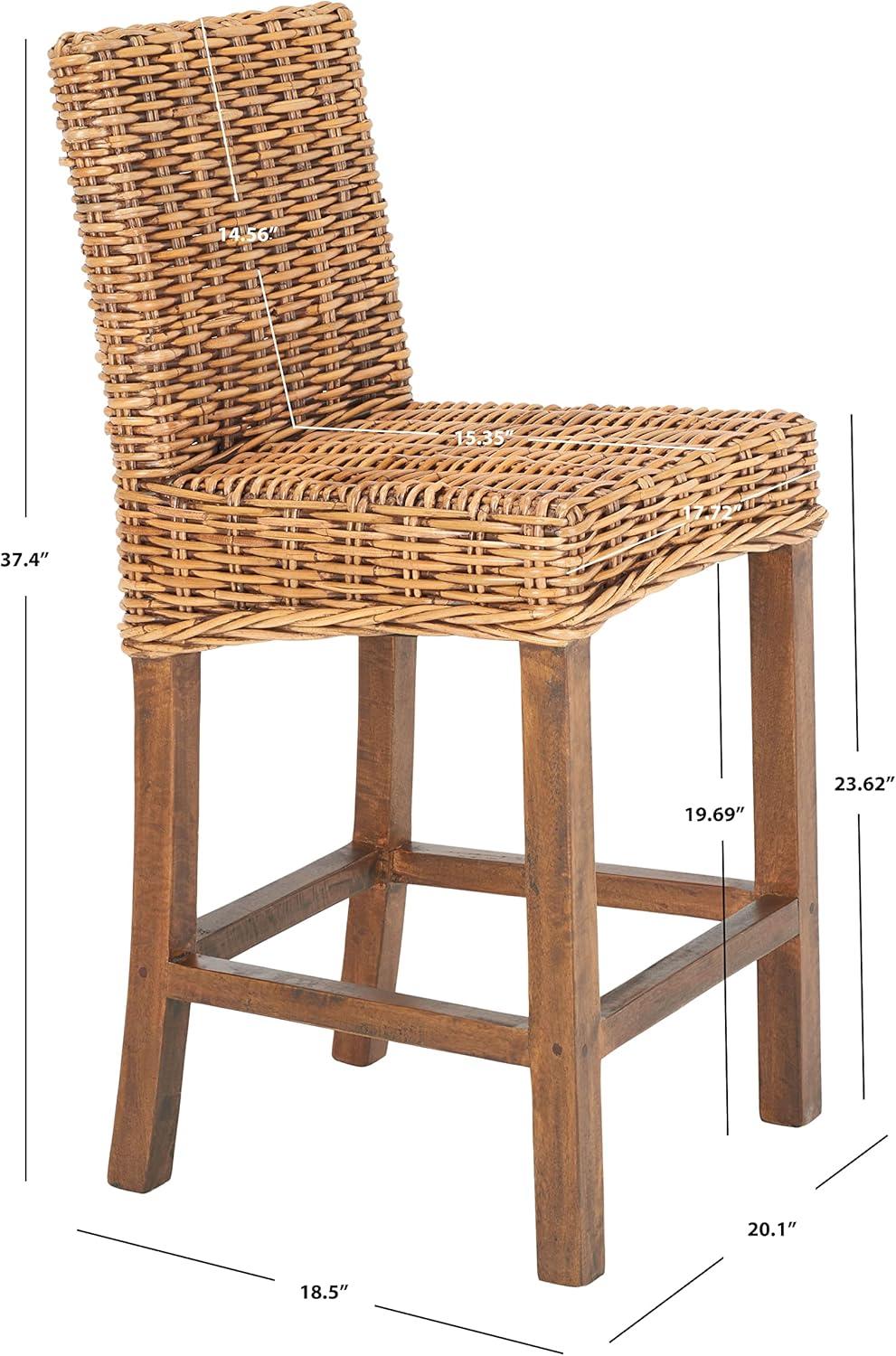 Tobie Rattan Counter Stool - White Washed - Safavieh