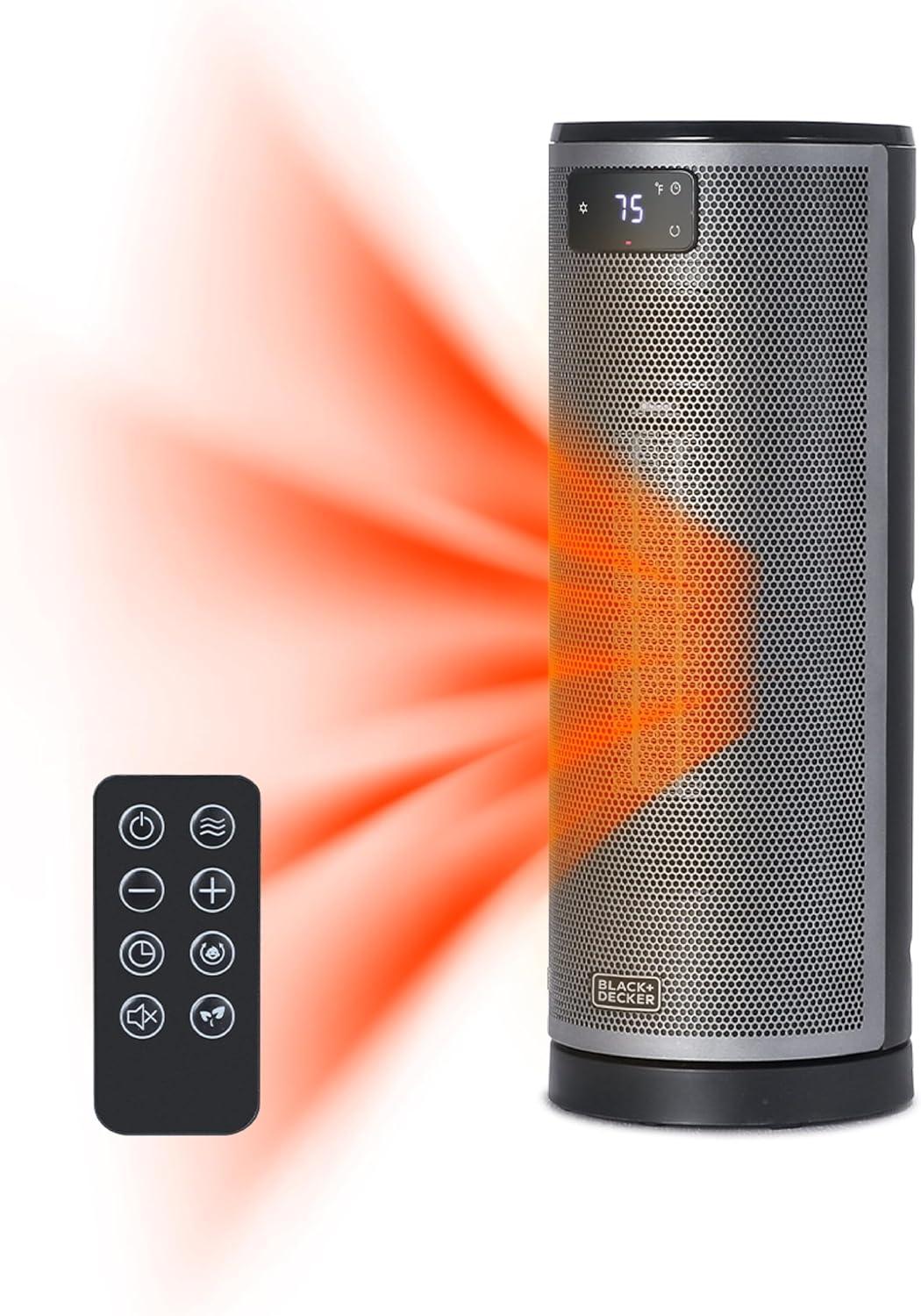 BLACK+DECKER BLACK+DECKER Ceramic Oscillating Tower Heater with Remote Control, Space Heater with Digital LED Display, Black