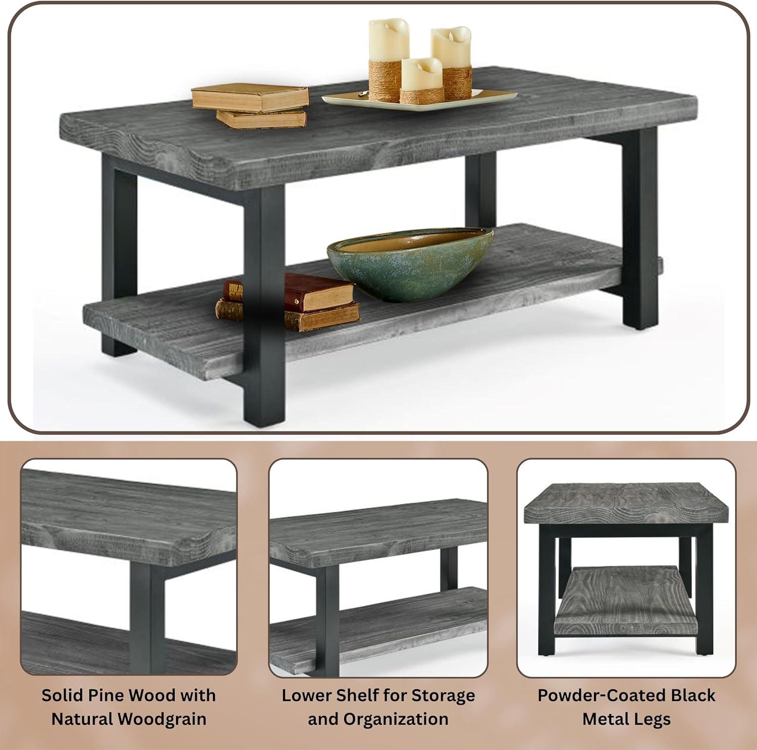 42" Pomona Metal and Reclaimed Wood Coffee Table Slate Gray - Alaterre Furniture