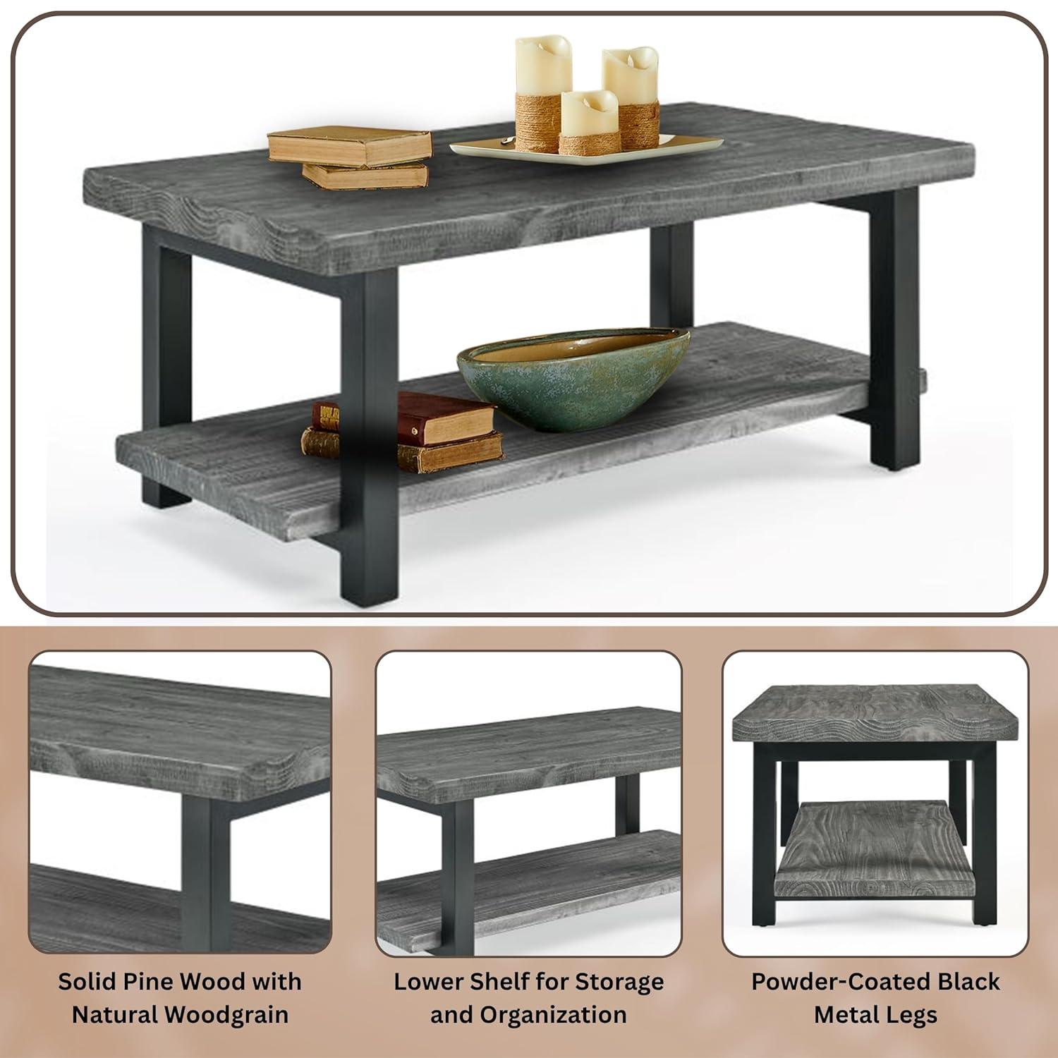 42" Pomona Metal and Reclaimed Wood Coffee Table Slate Gray - Alaterre Furniture