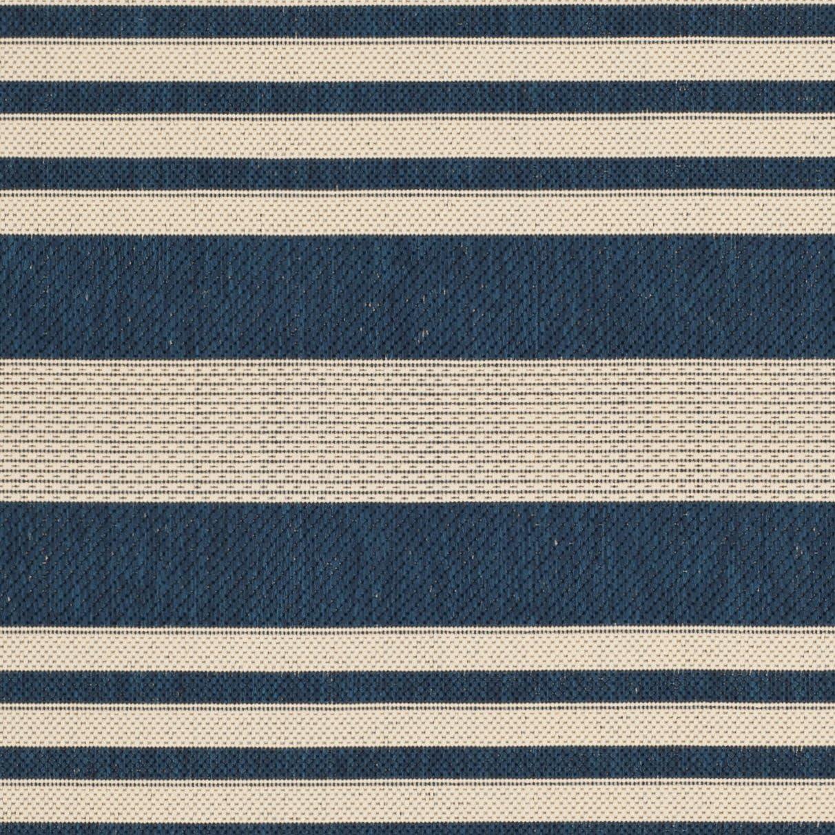 Navy and Beige Striped Synthetic Indoor/Outdoor Area Rug, 5' x 7'