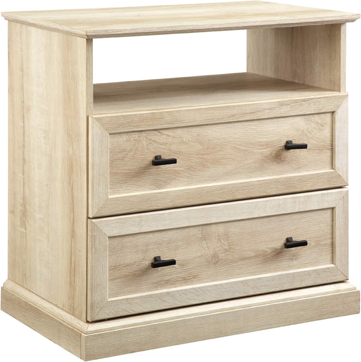 Elegant White Oak 2-Drawer Nightstand with Smooth Metal Glides