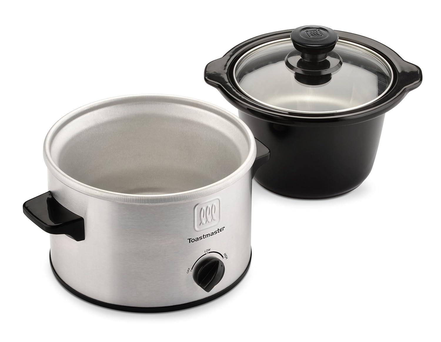 Compact Stainless Steel Slow Cooker with Glass Lid, 1.5-Quart